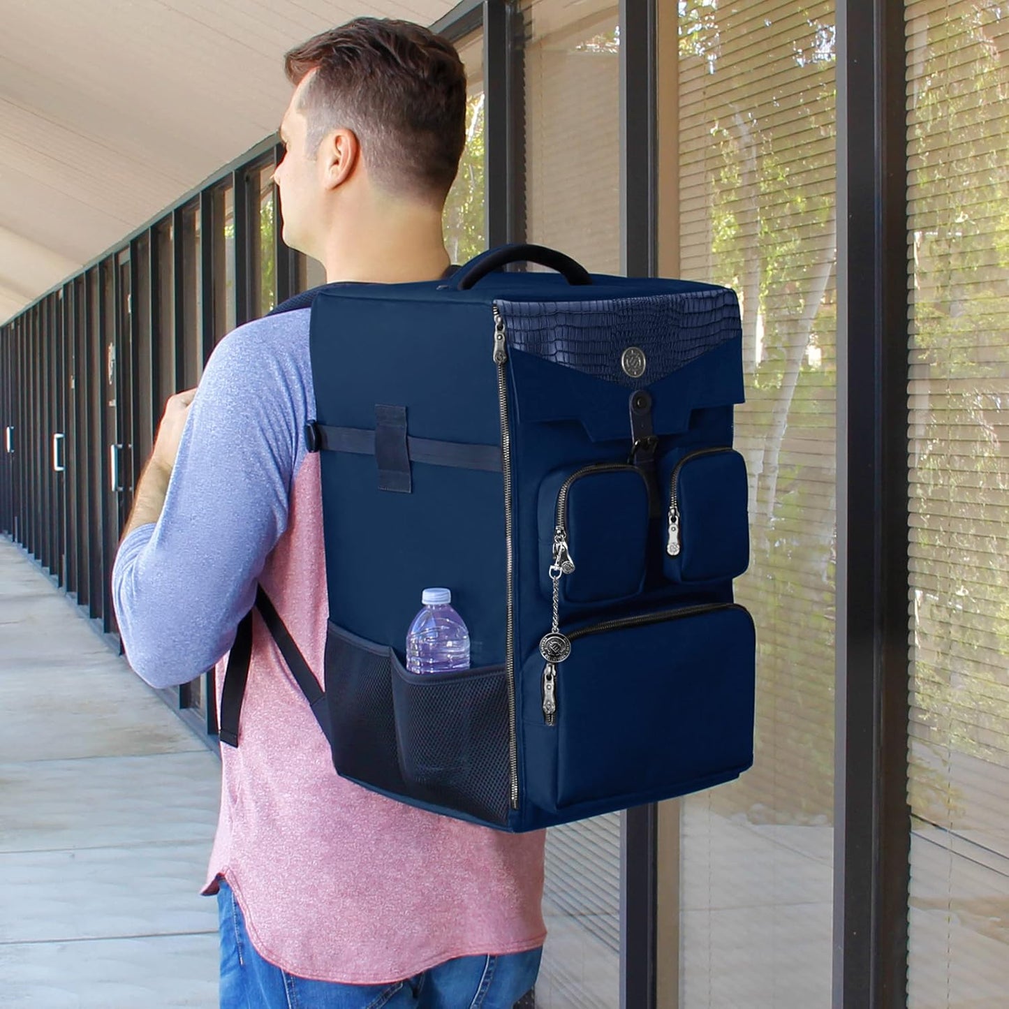 ENHANCE Collector's Edition Board Game Backpack - Reinforced Rigid Board Game Storage with Padded Shoulder Straps, Carrying Handle, and Accessories Pockets for Dice, Card Games, More (Dragon Blue)