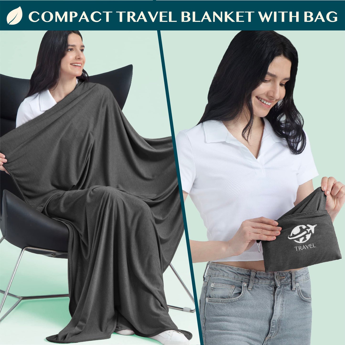 PAVILIA Travel Blanket Airplane Compact with Bag, Small Travel Pillow Blanket for Long Flights