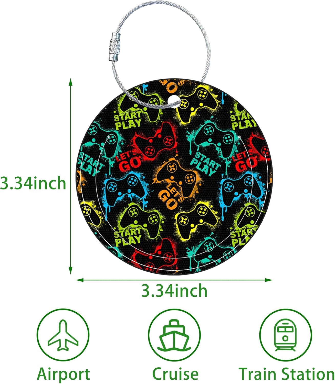 Round Cute Luggage Tags 2 Pack Bright Gamepad Creative Baggage Tags,Cruise Travel Baggage Suitcases Tag with Stainless Steel Loop ID Tag Privacy Flap