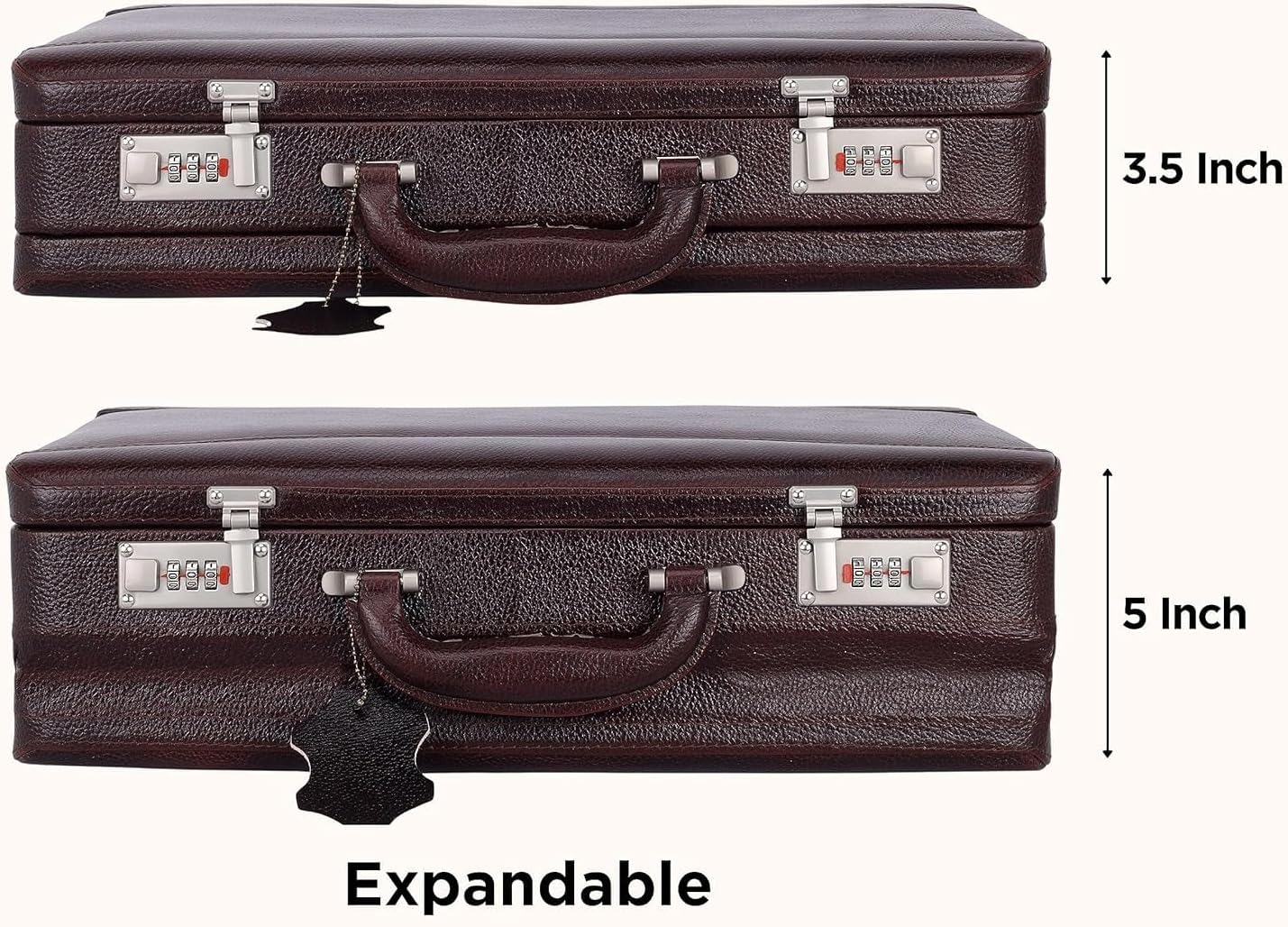 Full Grain Leather Briefcase Attache Case For Unisex Size L18 * W5 * H12 Inches Expandable