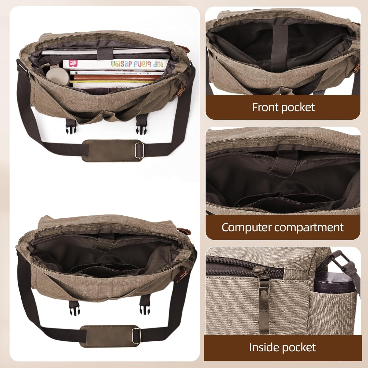 Messenger Bag for men Laptop Bag UnisexRetro Canvas Bag14-15.6 inches Casual single shoulder bag