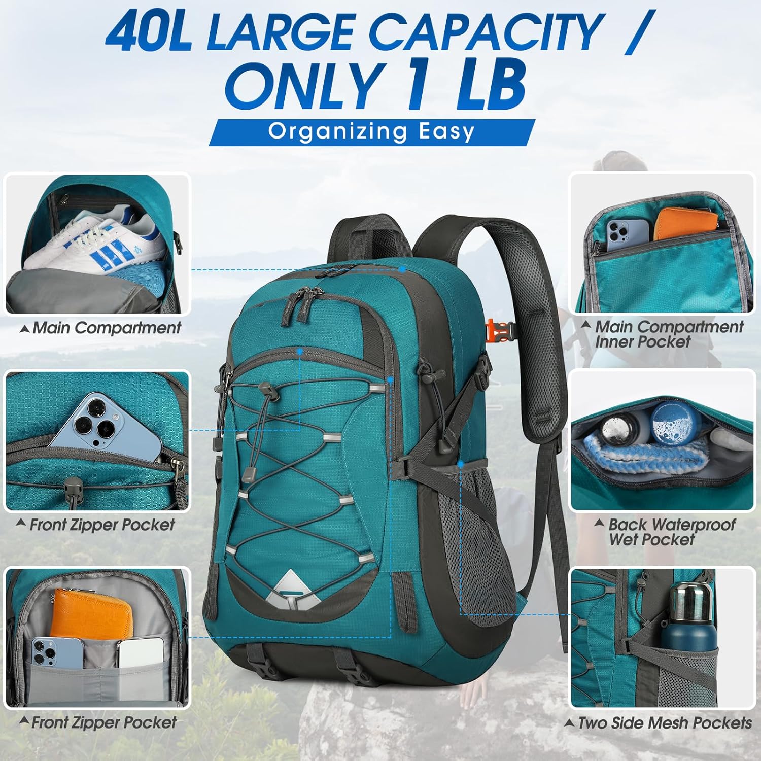IGOLUMON Hiking Backpack 40L Packable Lightweight Camping Backpack Men Women Waterproof Hiking