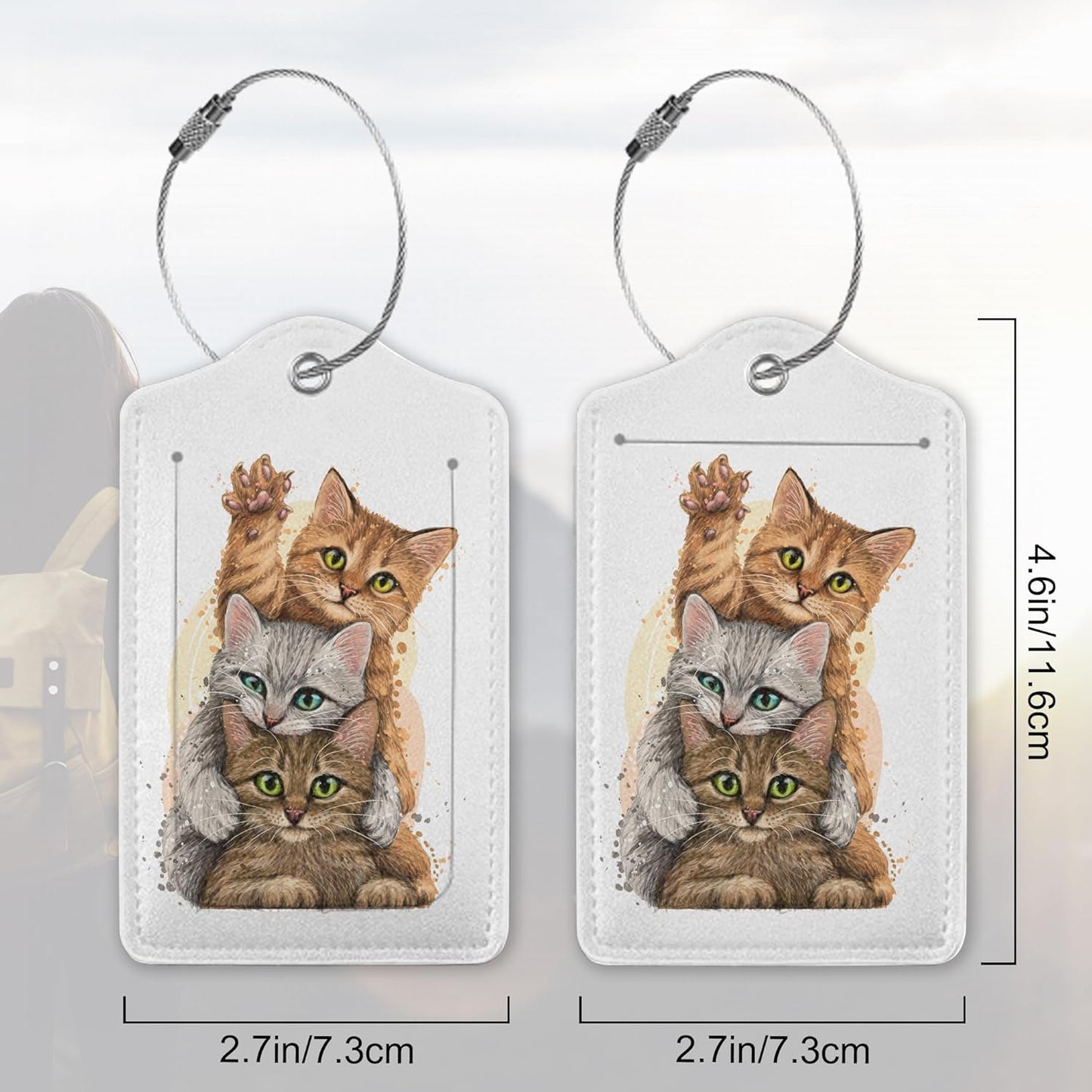 Luggage Tag,Funny Cats Luggage Tags for Suitcases with Privacy Name Id Card PU Leather Luggage Tags for Women/Men Travel