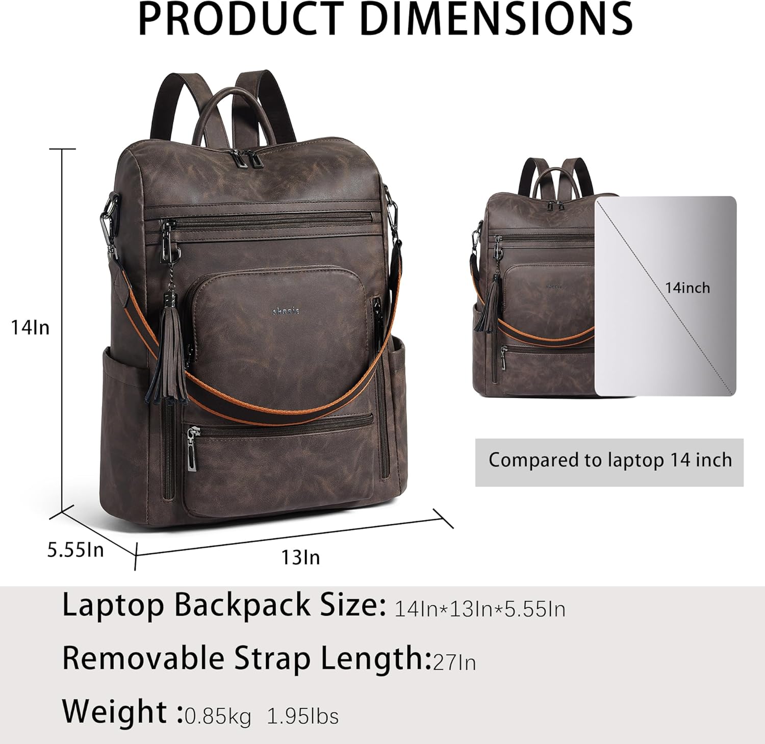 Shrrie Vegan Leather Laptop Backpack for Women 15.6 inch Work Backpack Fashion Travel Backpack
