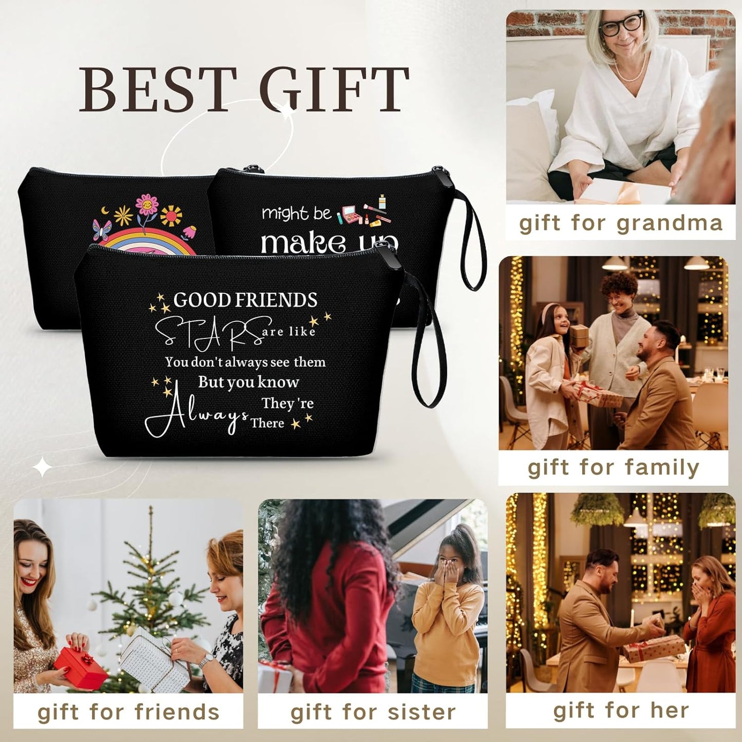 SEAMOON Friend & Bestie Birthday Gifts - Black Makeup Bag, Unique Women's Gifts