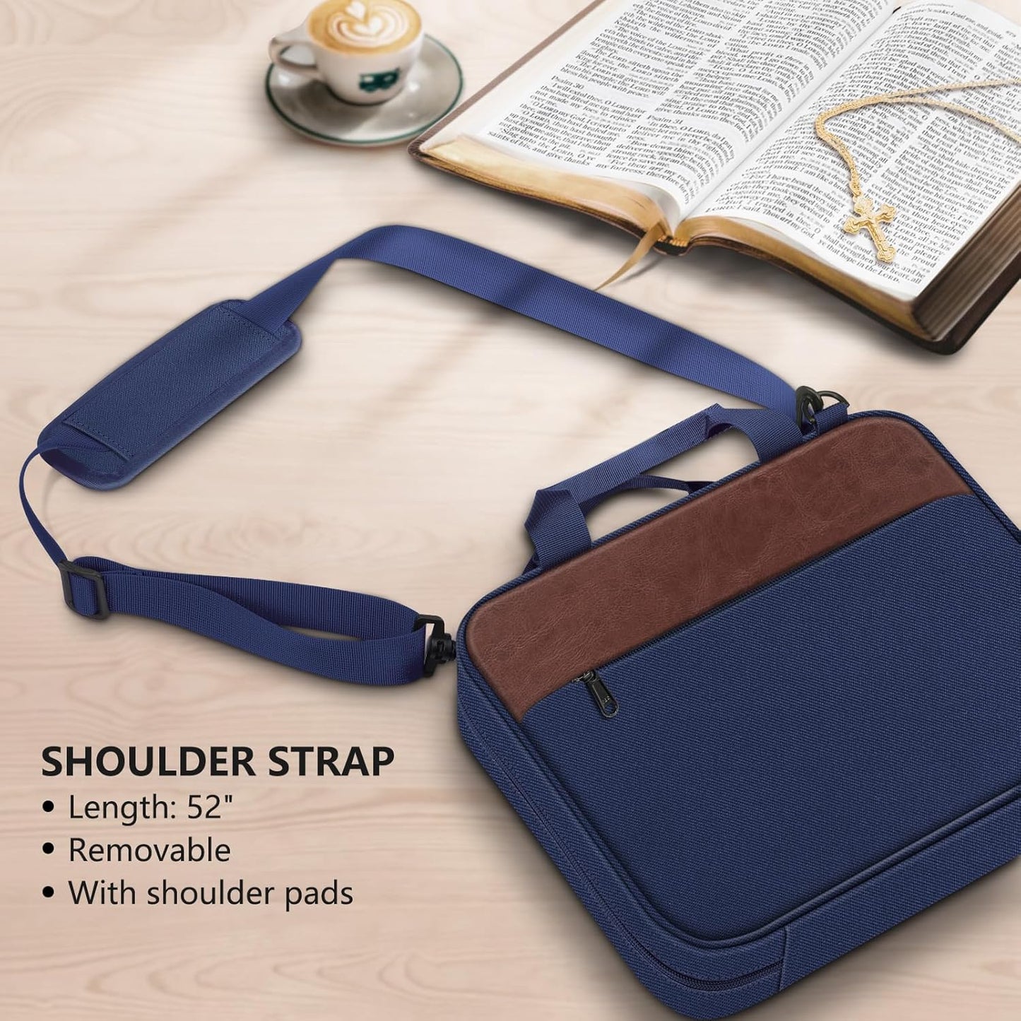 FINPAC Large Bible Cover, Carrying Book Case Church Bag Bible Protective with Zippered Pocket and Handle, Gift for Men Women