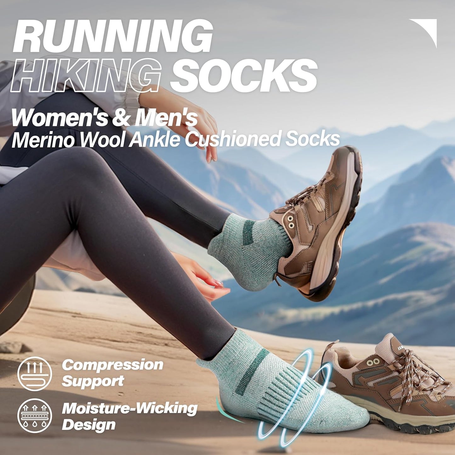 6 Pairs Merino Wool Ankle Running Hiking Socks Compression Support Breathable Thick Cushion No Show Socks for Women Men