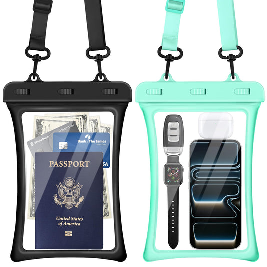 CACOE Floatable Waterproof Phone Pouch 2 Pack Up to 10.0", Black+Green