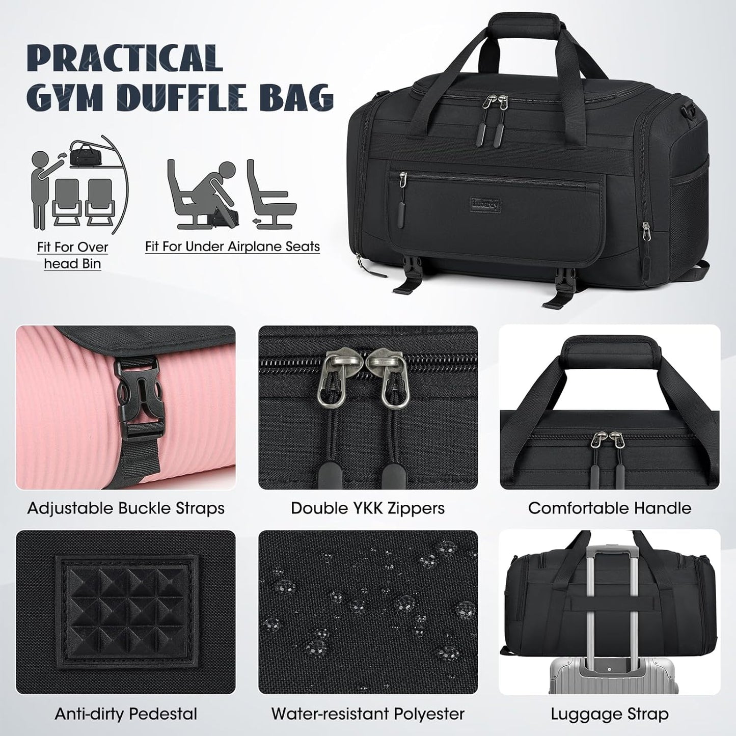 IGOLUMON Gym Bag for Men 40L Sports Duffel Bags Gym Duffle Bag Women with Shoe Compartment & Wet Pocket Water Resistant Travel Duffel Bag Lightweight Weekender Overnight Bag Black