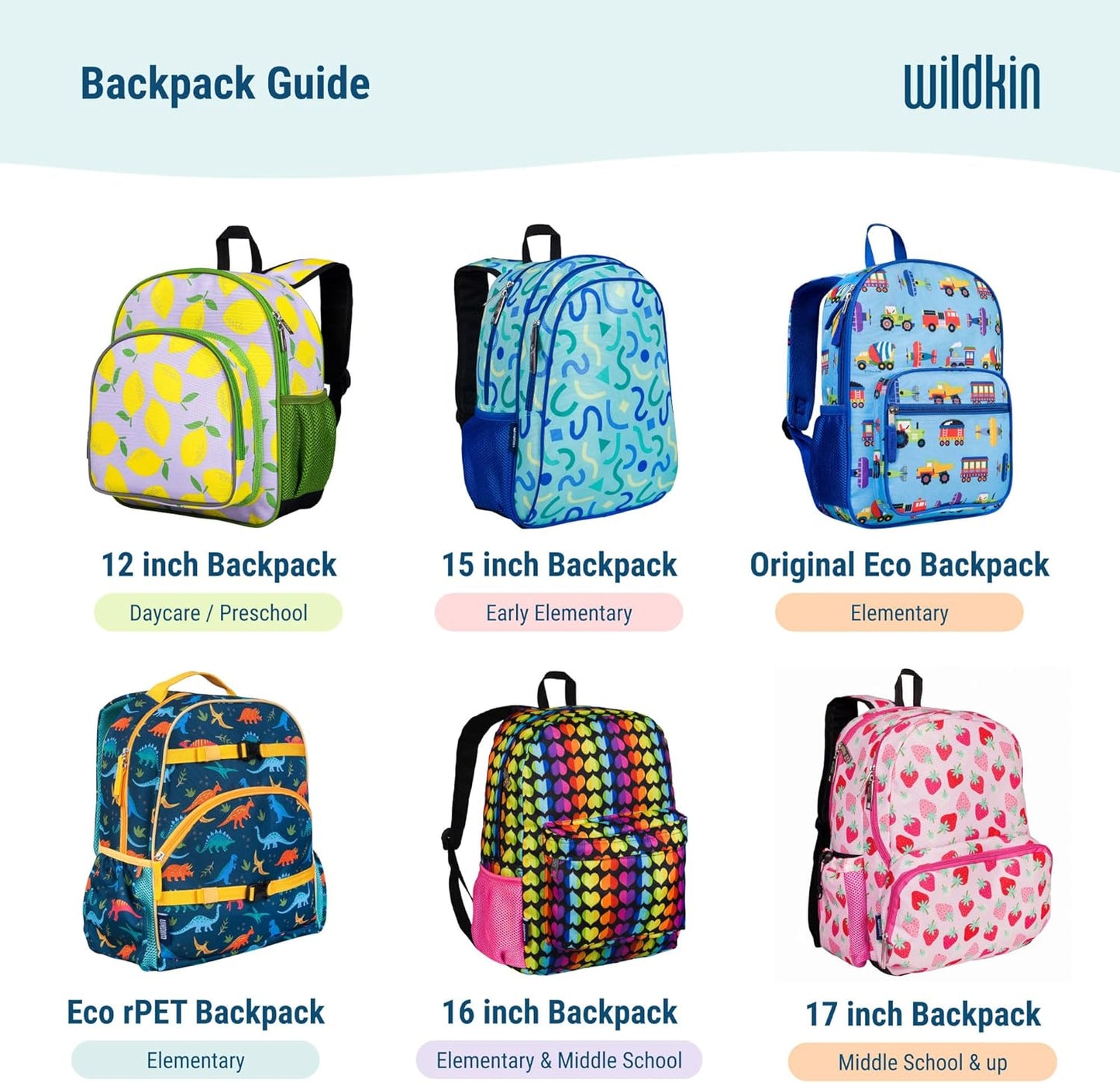 Wildkin 16-inch Kids Backpack – Durable, Padded & Spacious School Bag for Boys & Girls - Trains