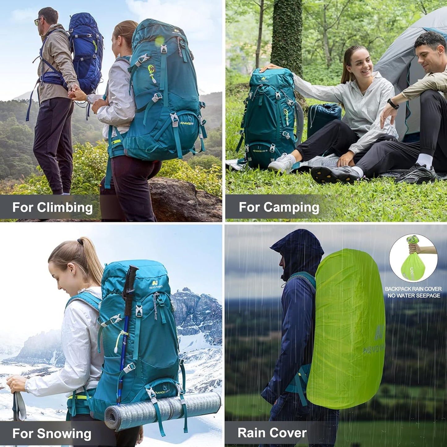 N NEVO RHINO Internal Frame Hiking Backpack 50/60/65/70/80L, Mountain Climbing Camping Backpack Daypack Waterproof Rain Cover