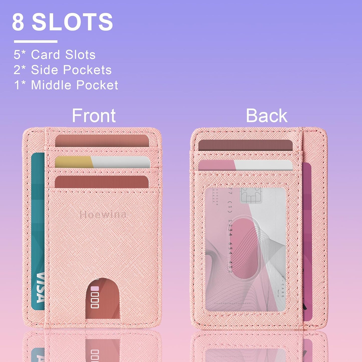 Hoewina Slim Wallet for Men, Credit Card Holder Wallet, Minimalist Design - RFID Blocking Front Pocket Leather Thin Wallet for Men and Women（Cross Peach Powder）