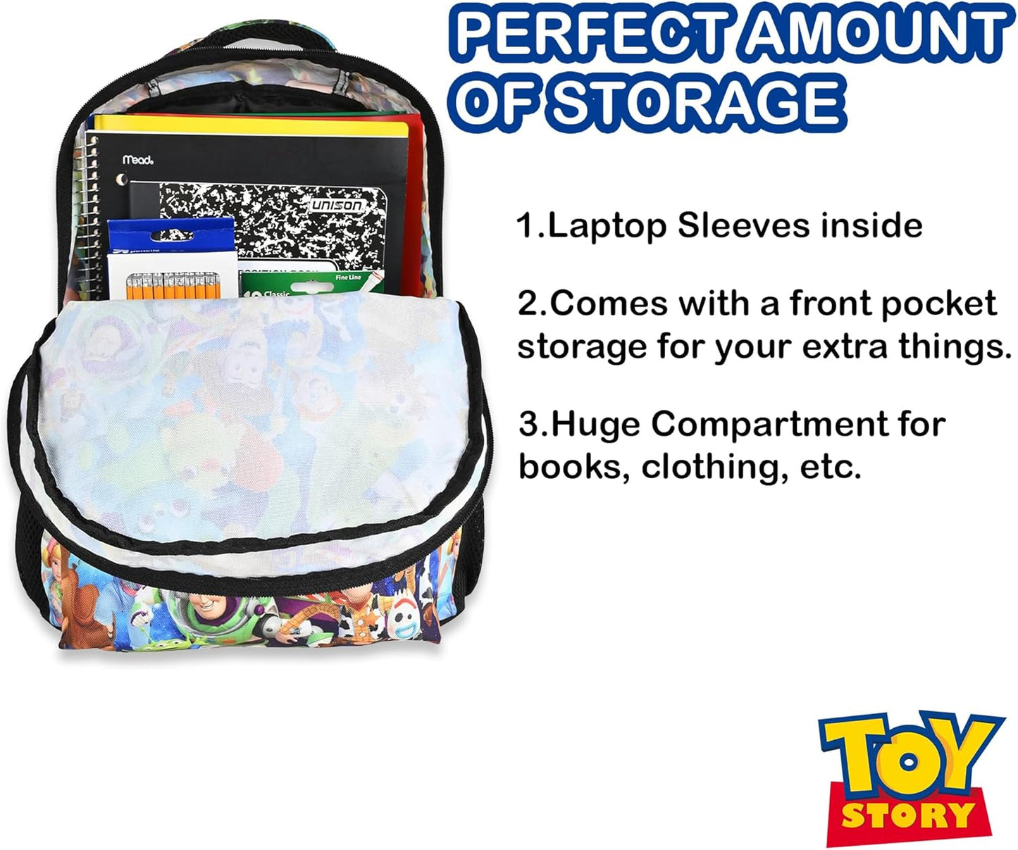 Disney Toy Story Backpack For Kids - Woody, Buzz Lightyear, Jessie, Bo Peep, Forky Bookbag For Toddlers, Boys, Girls - Officially Licensed Pixar Backpacks - Great Bag For Gym, Park and Camp
