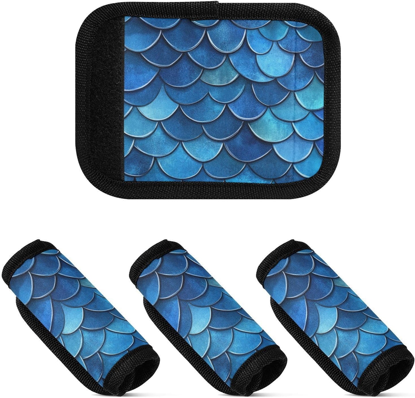 Deep Bluefish Scale Pattern 4 Pack Luggage Handle Wraps Covers for Suitcase Identifiers Bag Tags