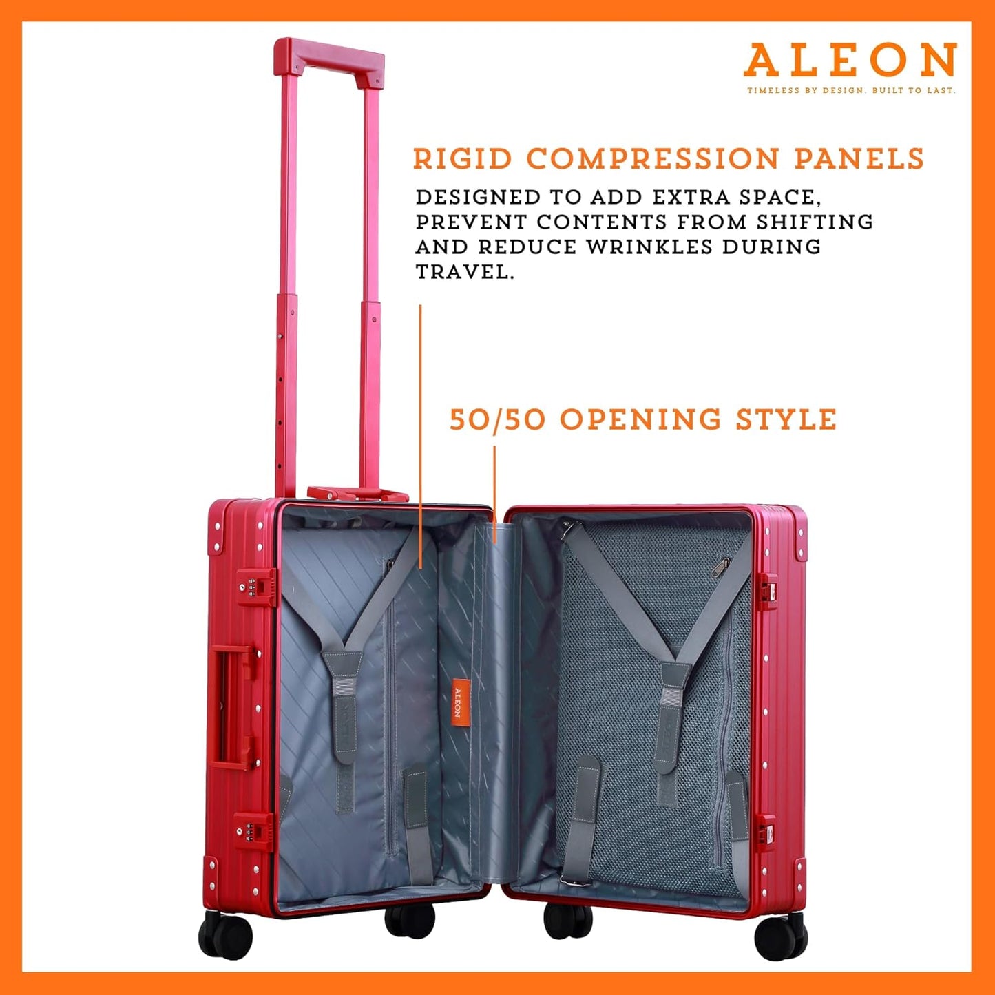 Aleon All Aluminum Lightweight Carry-On Luggage - Hardside Carry-On Suitcase, TSA Approved, Hard Shell Suitcase for Travel, Airline Approved 21 Inch Hard Spinner Wheels Luggage (Ruby)