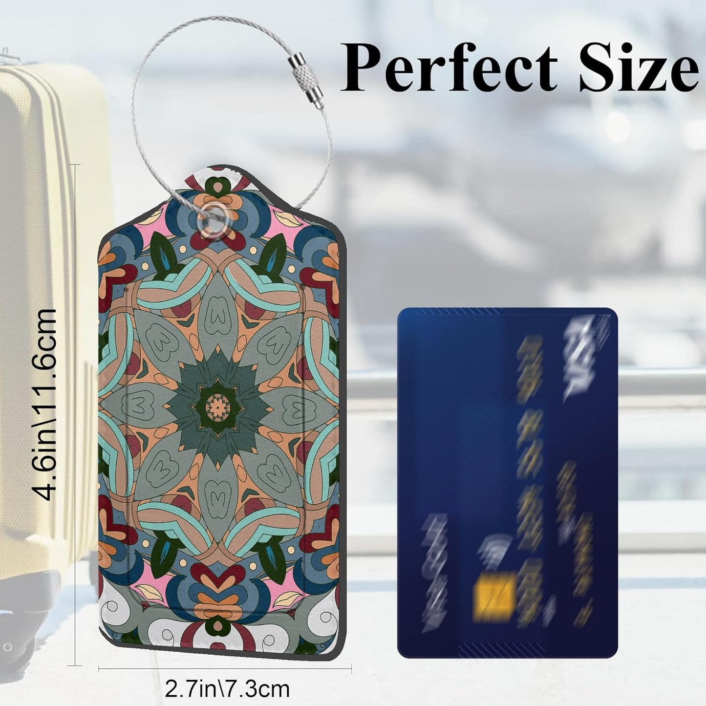 Mandela Boho Style 2 Pack PU Leather Luggage Tags for Suitcase, Travel Cruise Tags with Privacy Flap, Name ID Label and Metal Loop for Women Men Baggage Handbag School Bag Backpack