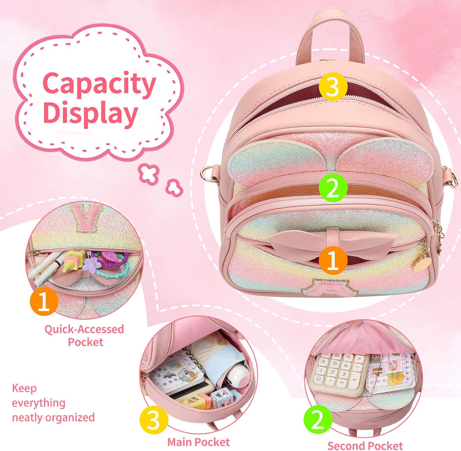 Christmas Birthday Gift for 2 3 4 5 6 7 8 9 10 Year old Girls Personalized Initial Mini Backpack