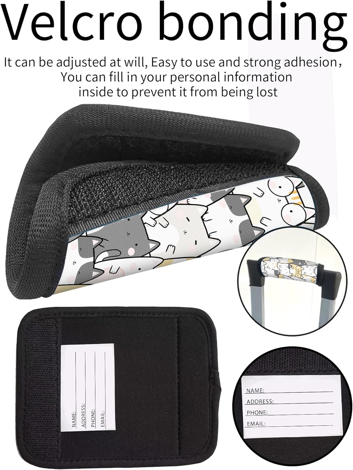 2 Pack Luggage Handle Wrap Travel Tags - Set of Luggage Tags for Suitcases, Identifiers, Marker, and Handle Covers - Cruise Accessories and Travel Gifts（Cute Cat