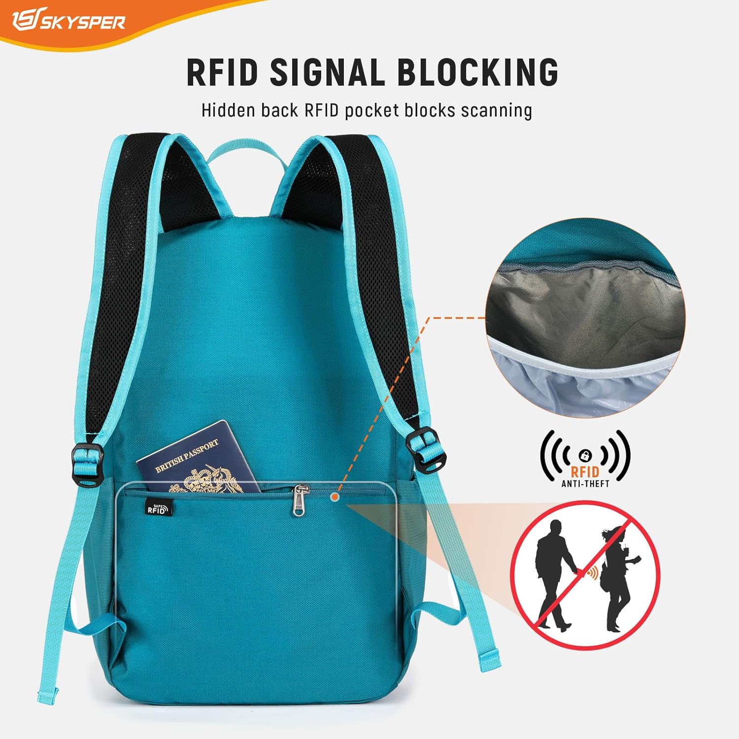 SKYSPER Small Hiking Backpack for Men Women 20L RFID Packable Daypack Ultralight Foldable Back Pack