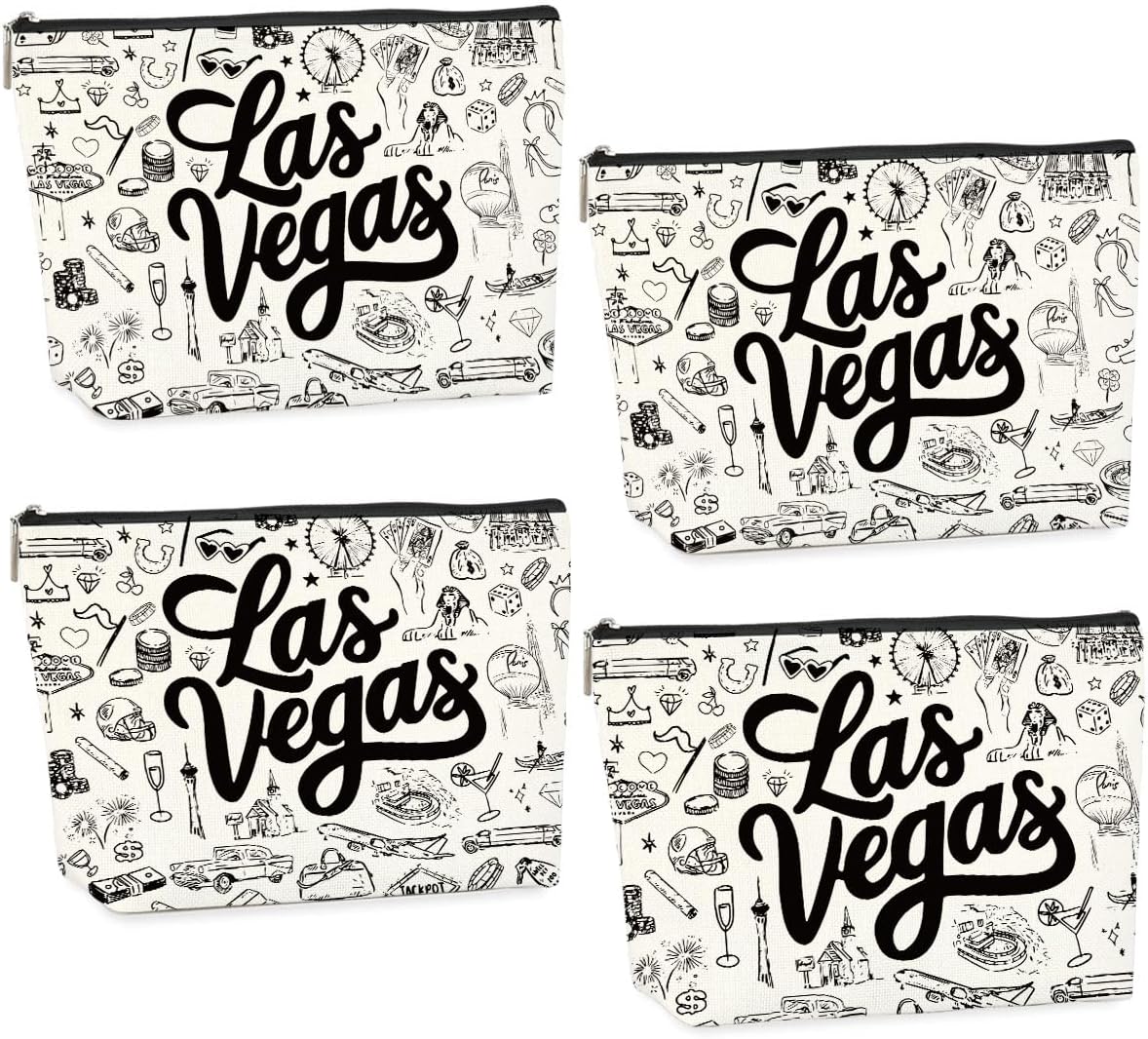 4PCS Las Vegas Souvenir Las Vegas Gifts Makeup Bag Cosmetic Bag for Women Friend Lady Sister Bestie Las Vegas Travel Lover Weekend Bag Vacation Christmas Birthday Friendship
