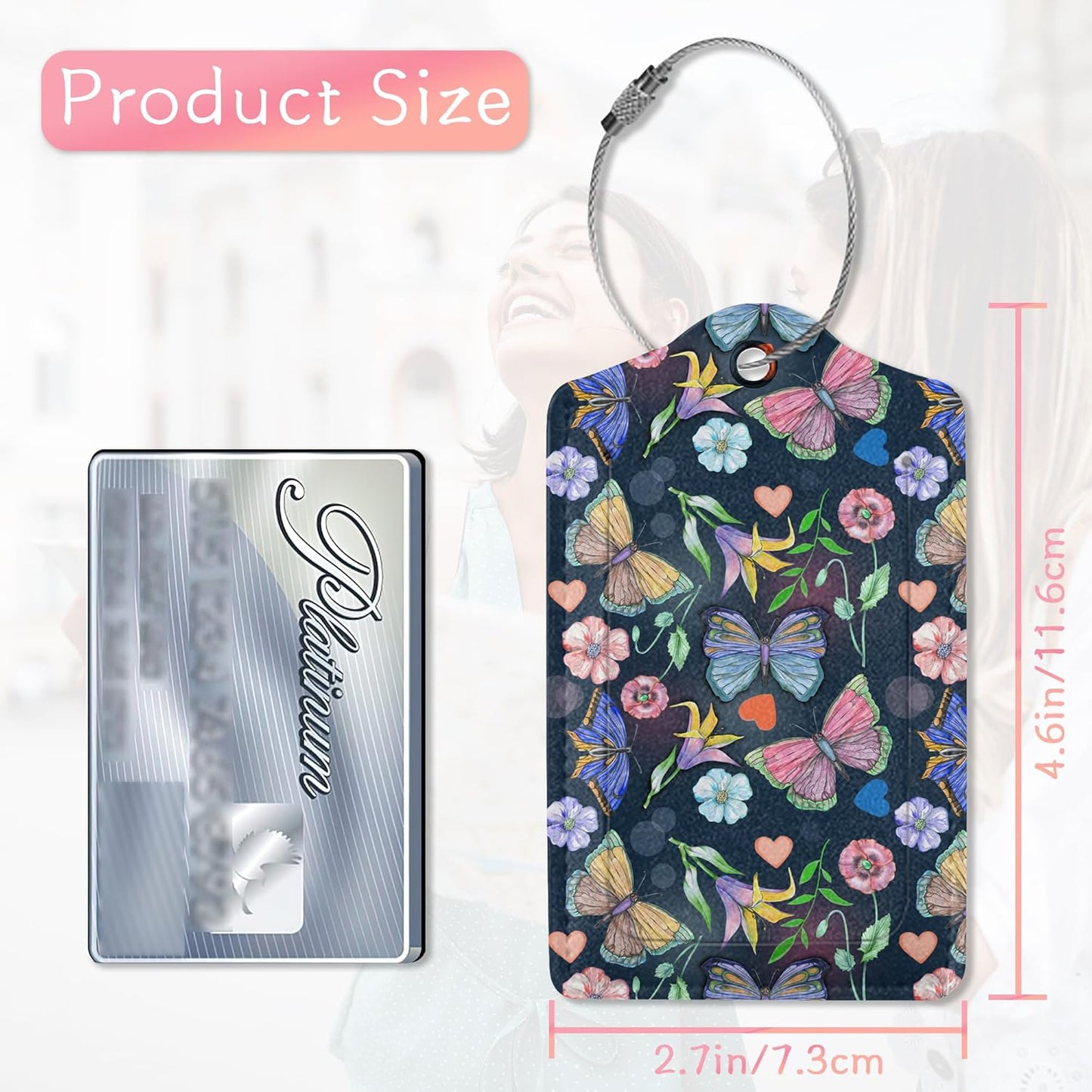 2 Pack Butterfly Flower Weeds Luggage Tag for Suitcases,PU Leather Bag Travel Suitcase ID Identifier Baggage Tags for Women Men Travel