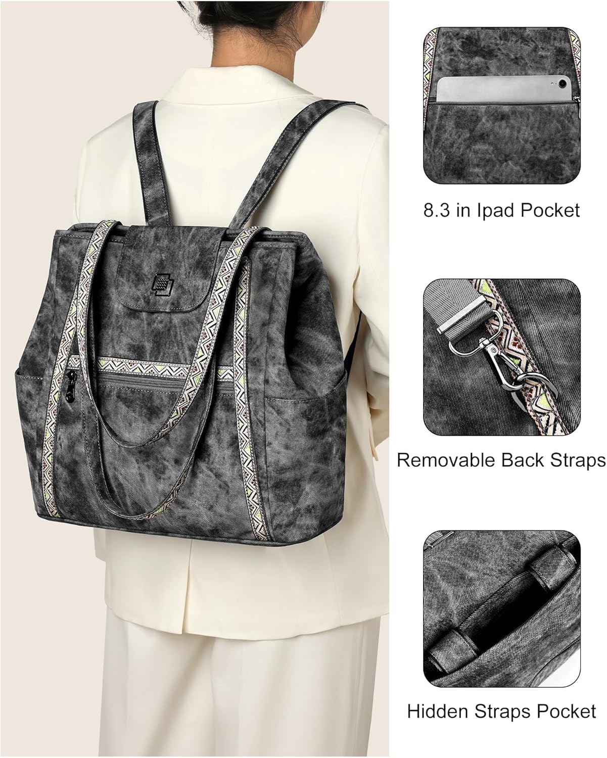 FADEON Large Laptop Tote Bag for Women Designer Leather Laptop Bag Fashion Travel Backpack Purse Shoulder Handbag