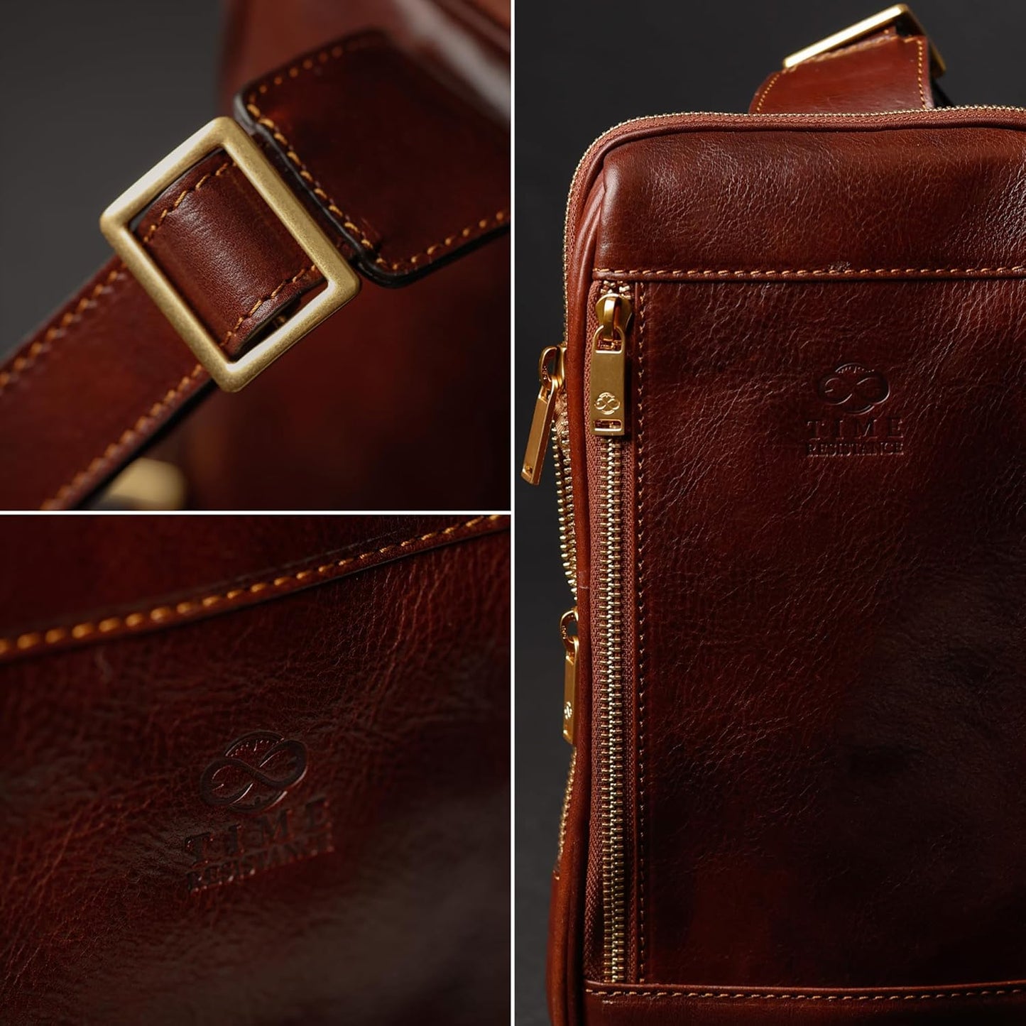 Time Resistance Leather Crossbody Bag - Brown Sling Bag - Messenger Bag for Men and Women - Handmade Shoulder Bag Backpack