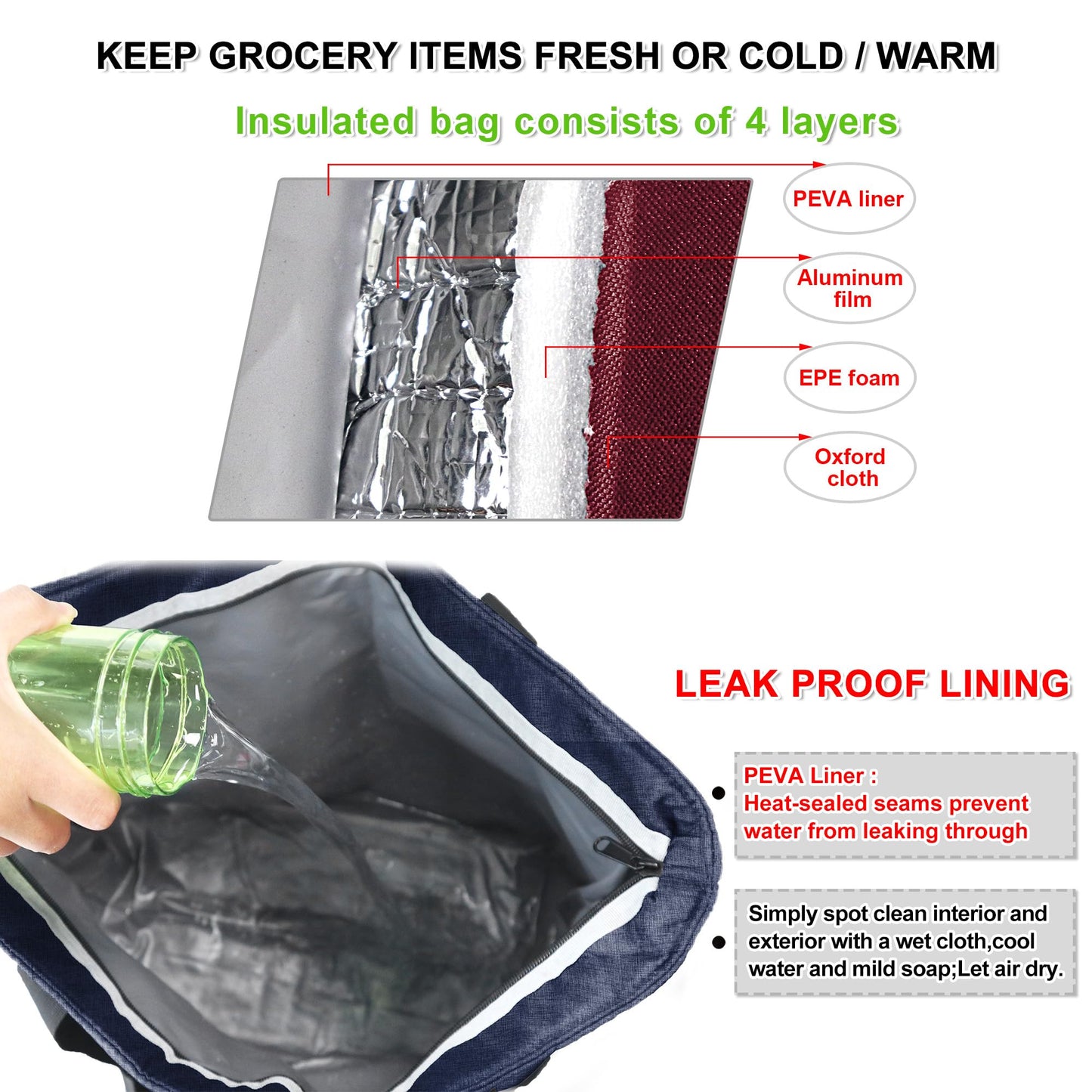 BeeGreen Cooler Bag Soft Insulated Tote for Beach Travel Grocery Shopping Lunch Portable Large Ice
