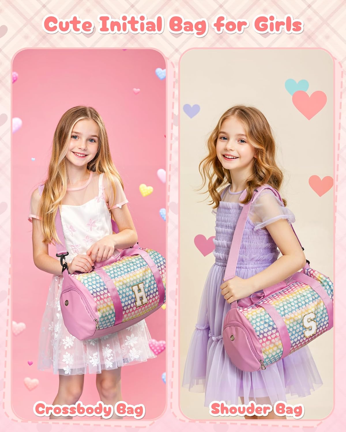 Teenager Cheer Gifts, Girls Travel Duffel Bag, Kids Initial Overnight Bags with Shoe Compartment, Personalized Weekender Bag with Makeup Pouch, 10 Year Old Birthday Gift (Letter N)
