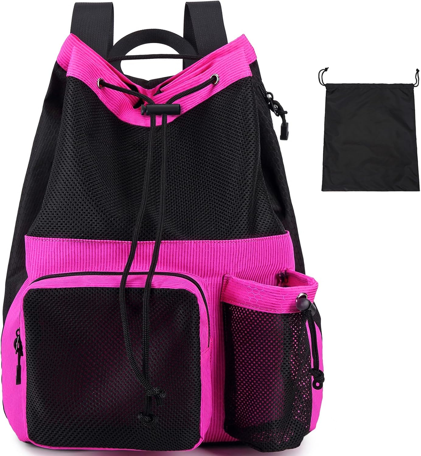Lohol Large Mesh Drawstring Backpack with Shoe Bag, Durable Swimming String Sack with Handle for Sports Gym Yoga Beach Travel