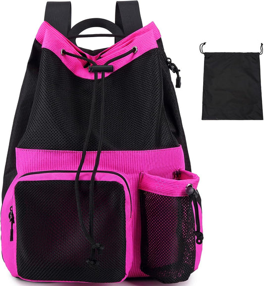 Lohol Large Mesh Drawstring Backpack with Shoe Bag, Durable Swimming String Sack with Handle for Sports Gym Yoga Beach Travel