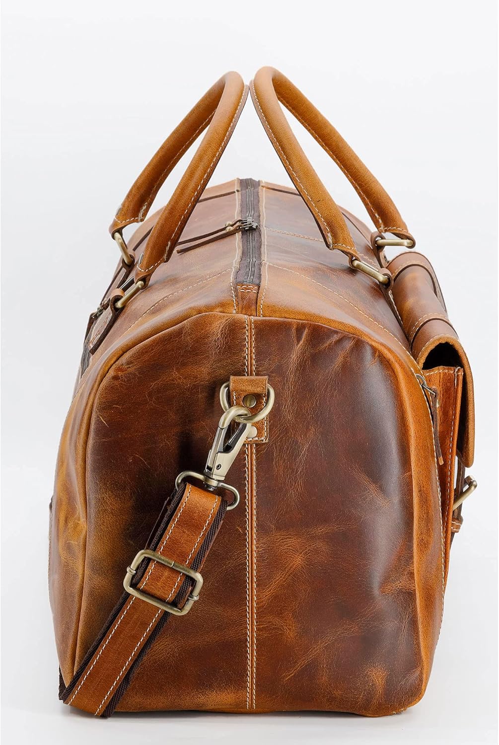 KomalC Leather Duffel Bags for Men and Women Full Grain Leather Travel Overnight Weekend Leather