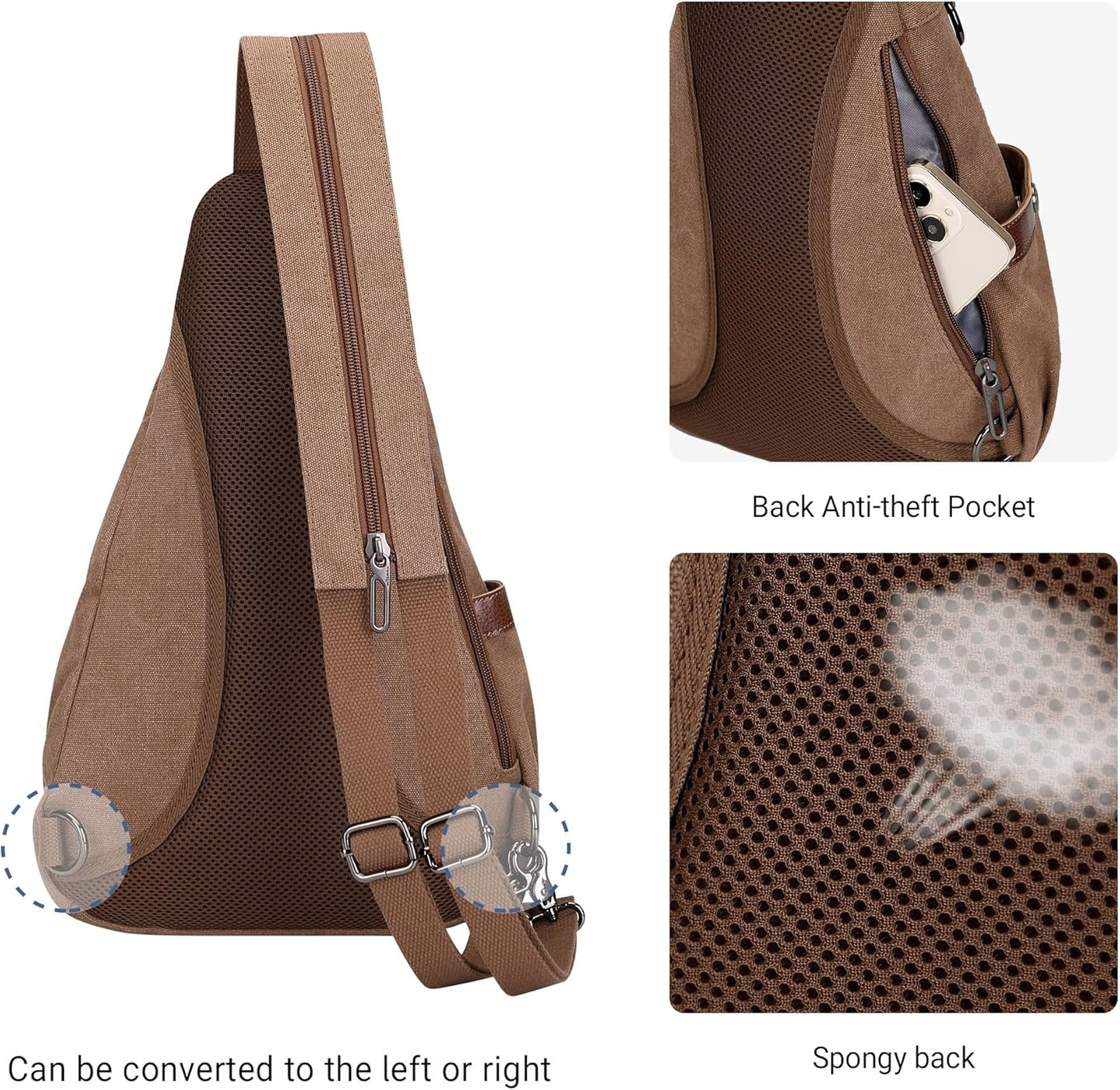 WITZMAN Canvas Sling Bag for Men Women Convertible Sling Backpack Crossbody Vintage Chest Bag Travel Casual Daypack（A8003 Brown）