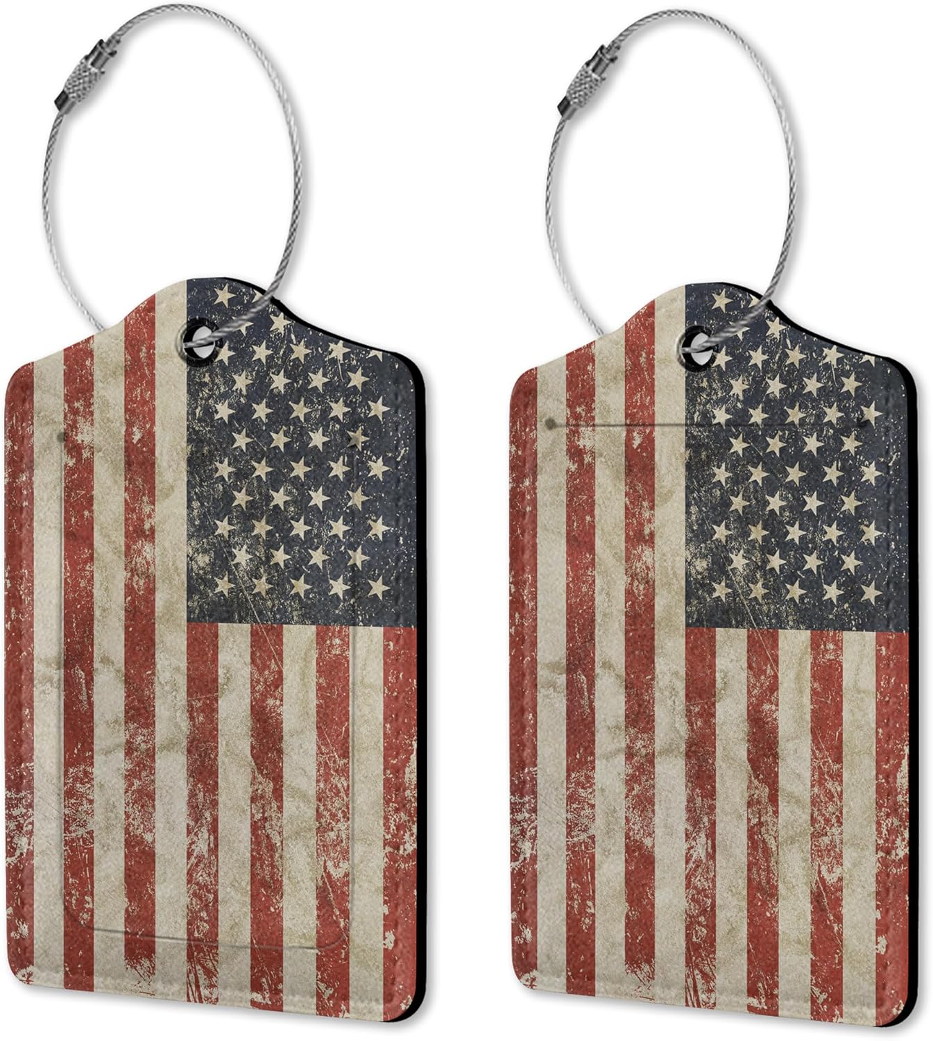 2 Pack Luggage Tags for Suitcases, Retro American Flag Luggage Tag, Leather Stainless Steel Loop Label Tag for Men Travel Bag Suitcase