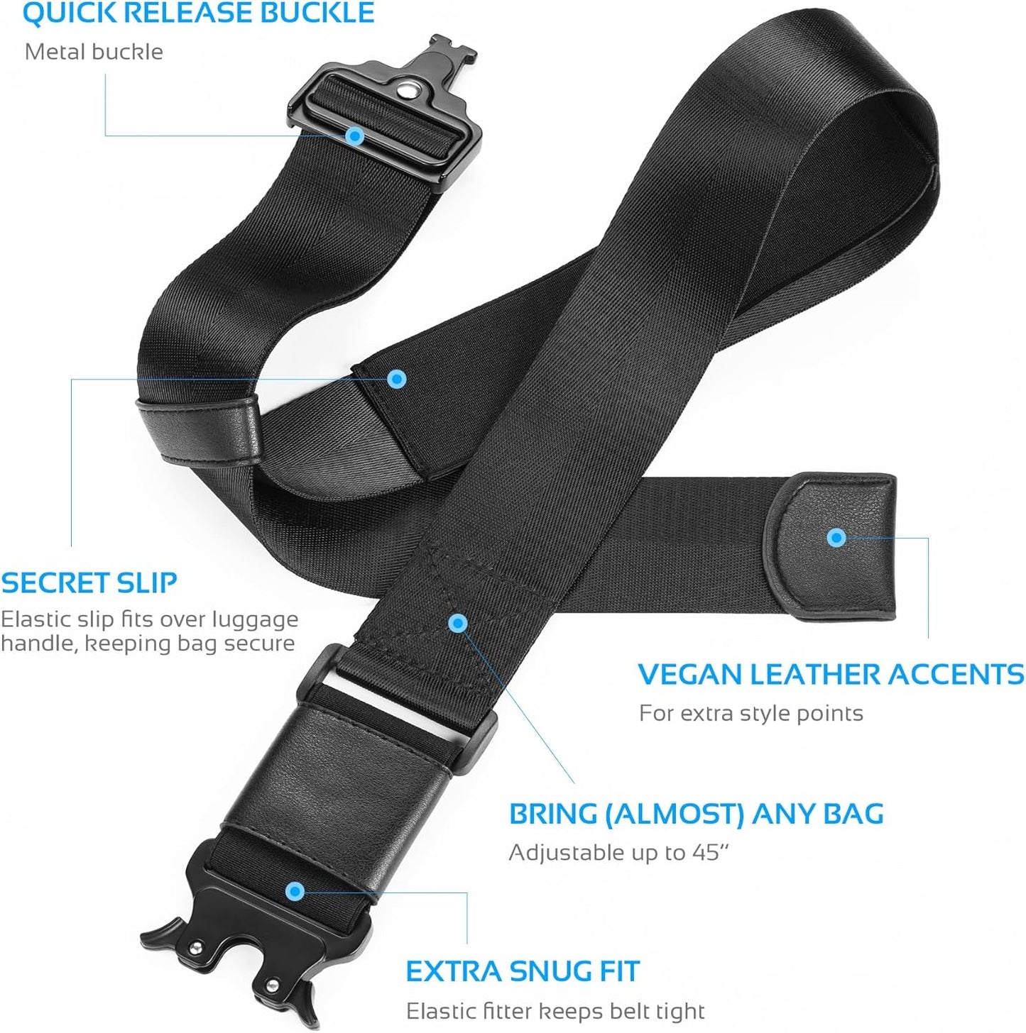 Travel Belt for Luggage Over Handle - Heavy-Duty Adjustable Luaggage Strap for Add a Bag to Carry On Suitcase - Hands-Free for Airport Trip(Storage Bag Included)