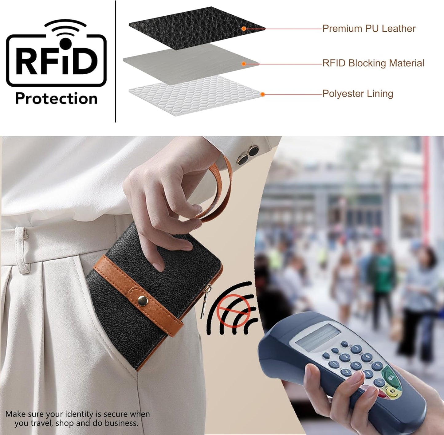 Small Wallet Women RFID Blocking Vegan Leather Slim Thin Bifold Credit Card Wallet Passport Holder Ladies Travel Wallet Mini Purse with Zipper Pocket