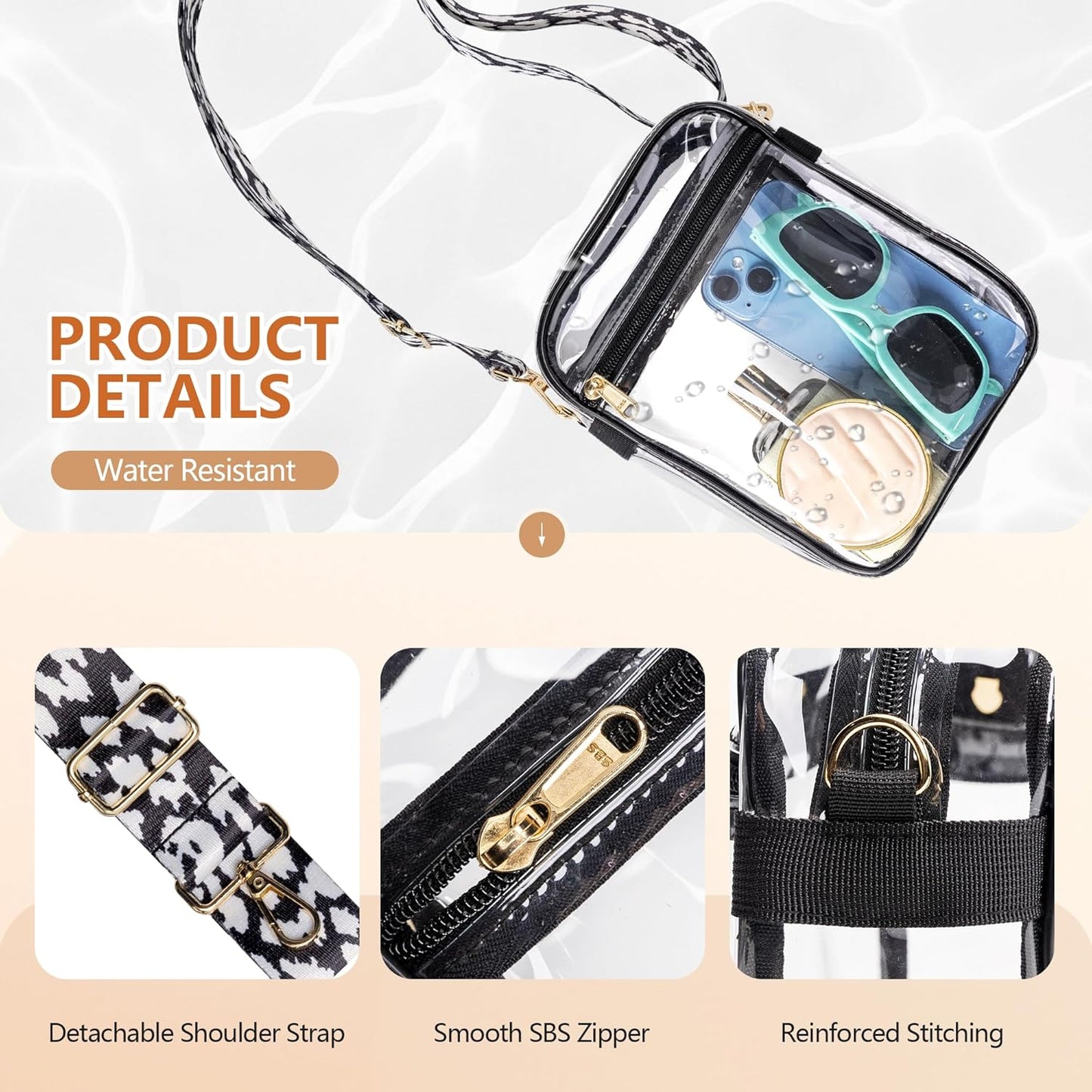 Clear Bag for Stadium Events, Clear Purse with Removable Strap, Messenger Bag for Concert Work Sports and Fetivals