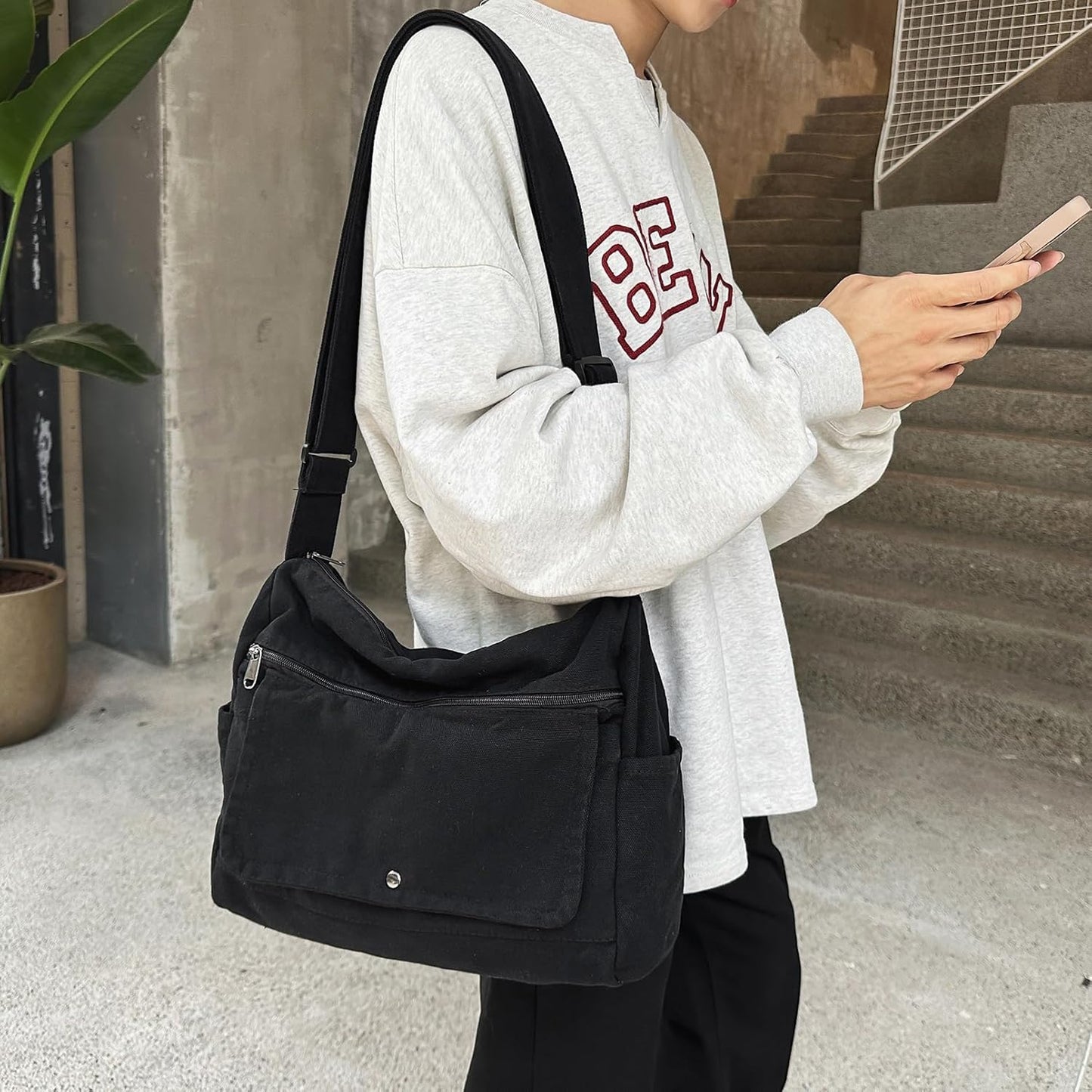 Canvas Messenger Bag for Women Hobo Crossbody Shoulder Bag Vintage Satchel Tote Handbag with Multiple Pockets