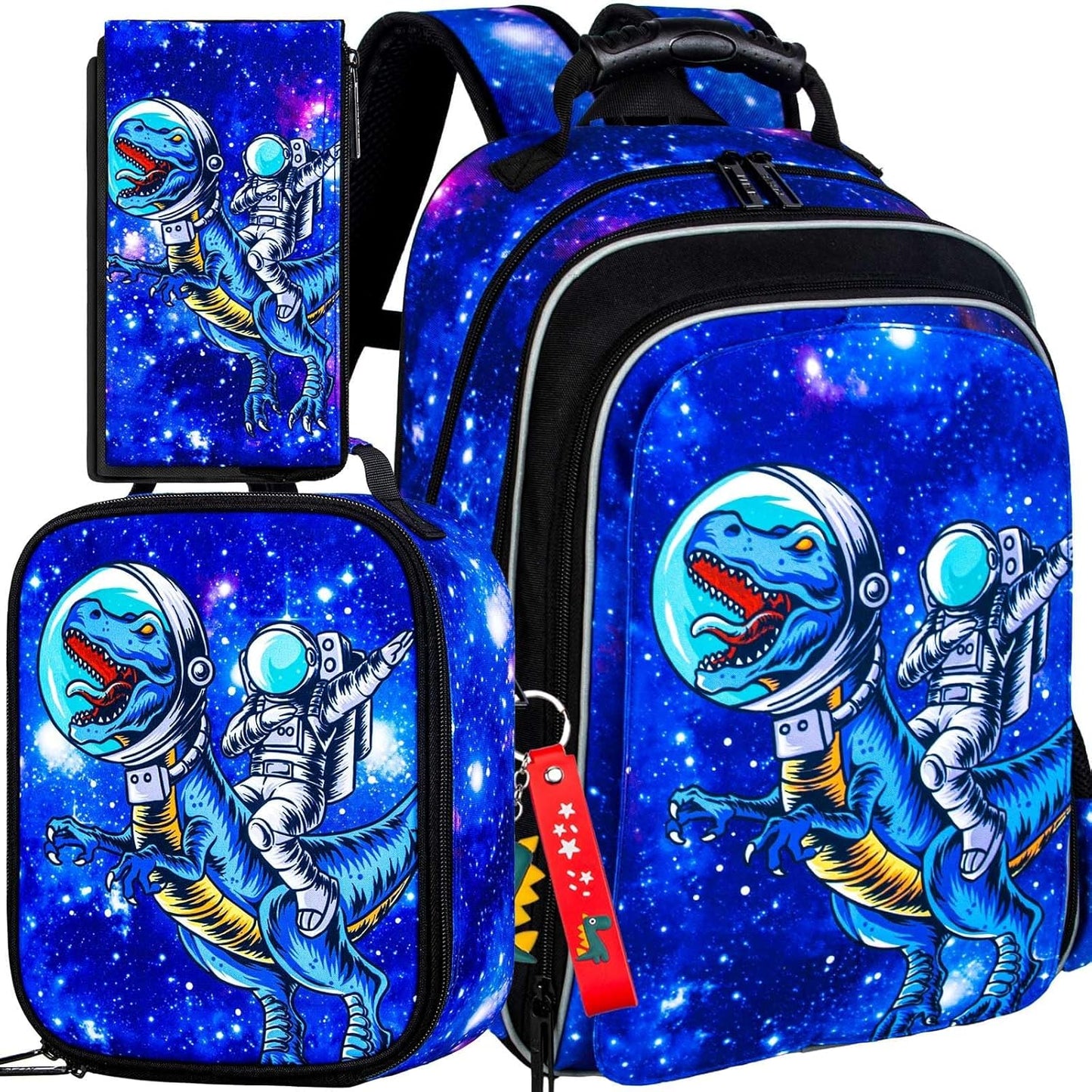 UFNDC 3PCS Dinosaur Backpack for Boys, Kids Preschool Bookbag with Lunch Box, 16" Water Resistant School Bag for Elementary Toddler
