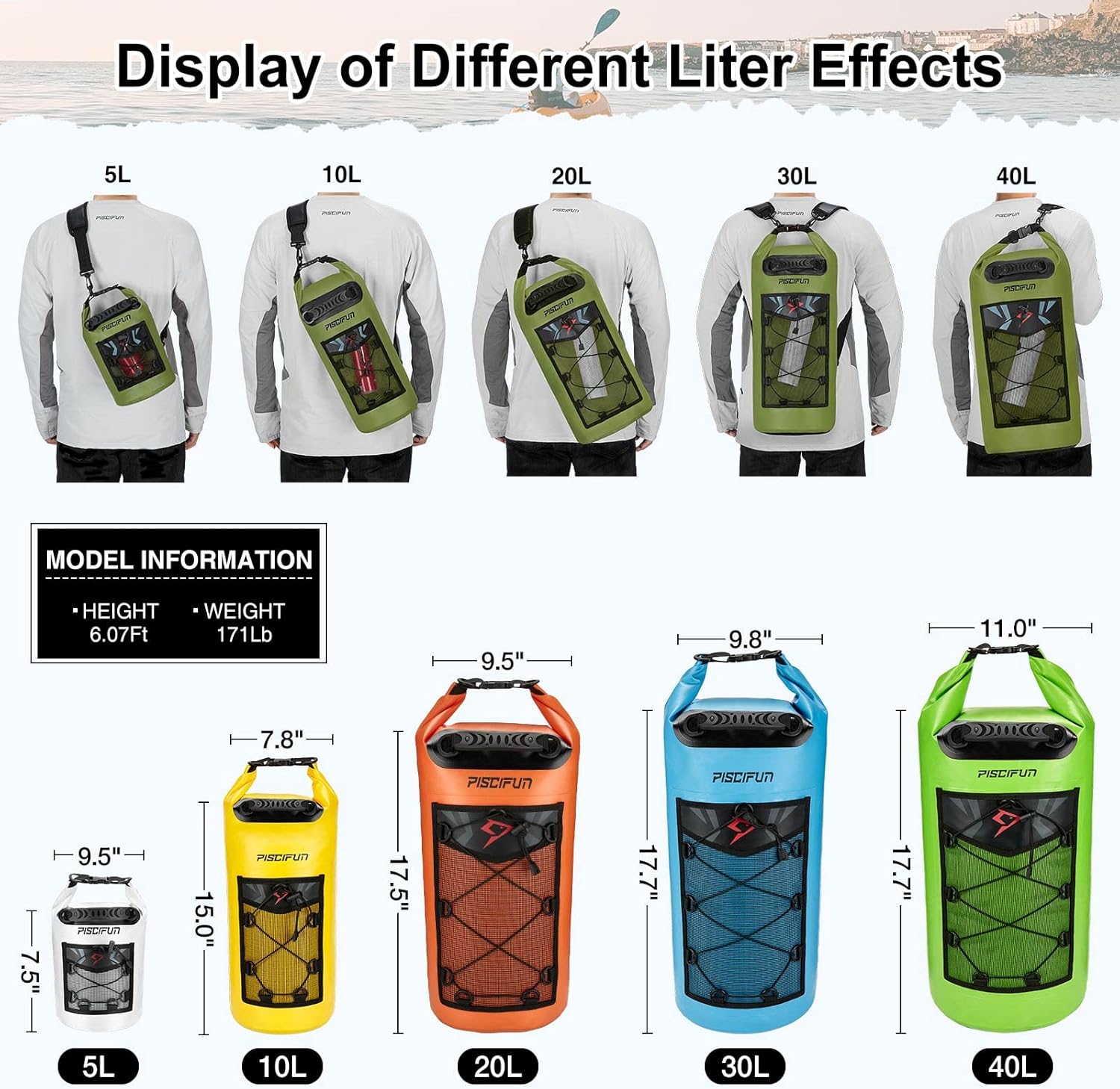 Piscifun Dry Bag, Waterproof Floating Backpack 10L/20L/30L/40L with Waterproof Phone Case for