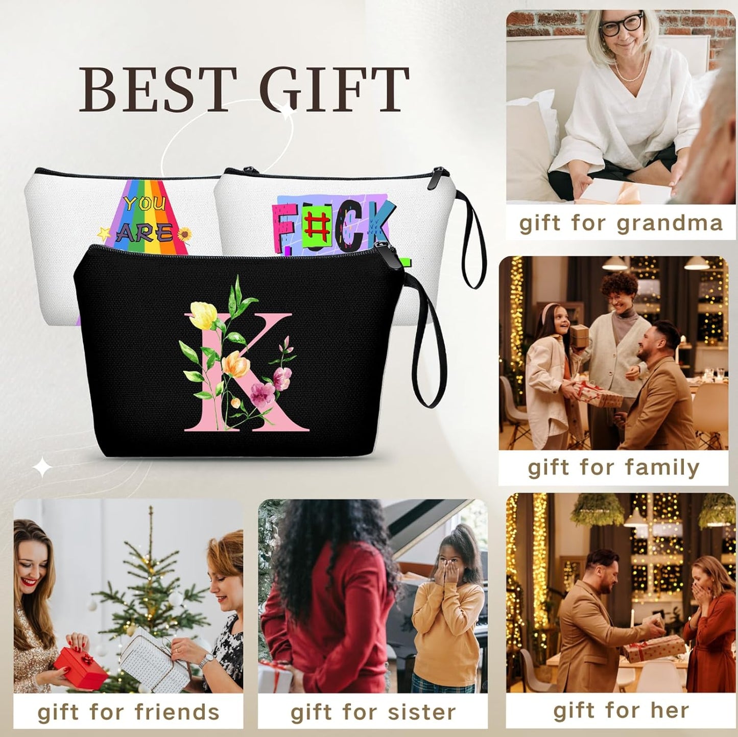 Mom Birthday Thank You Appreciation Gifts for Women Aunt Teacher Coworkers Bride Bridesmaid Monogrammed Travel Makeup Cosmetic Bag with Mirror Valentines Mothers Day Christmas Graduation K