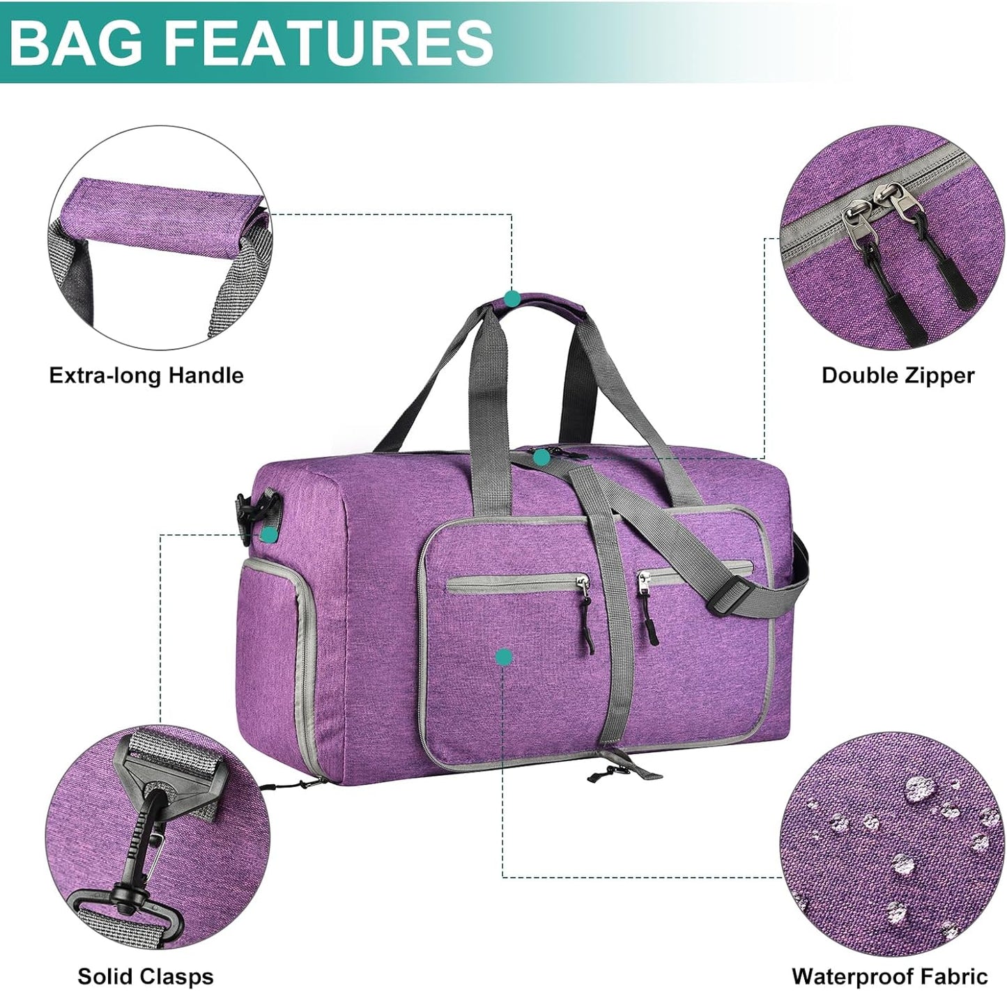 Dimayar 115L Travel Duffle Bag for Men Women - Foldable Duffel Bag with Shoes Compartment - Overnight Bags Waterproof & Tear Resistant(Purple)