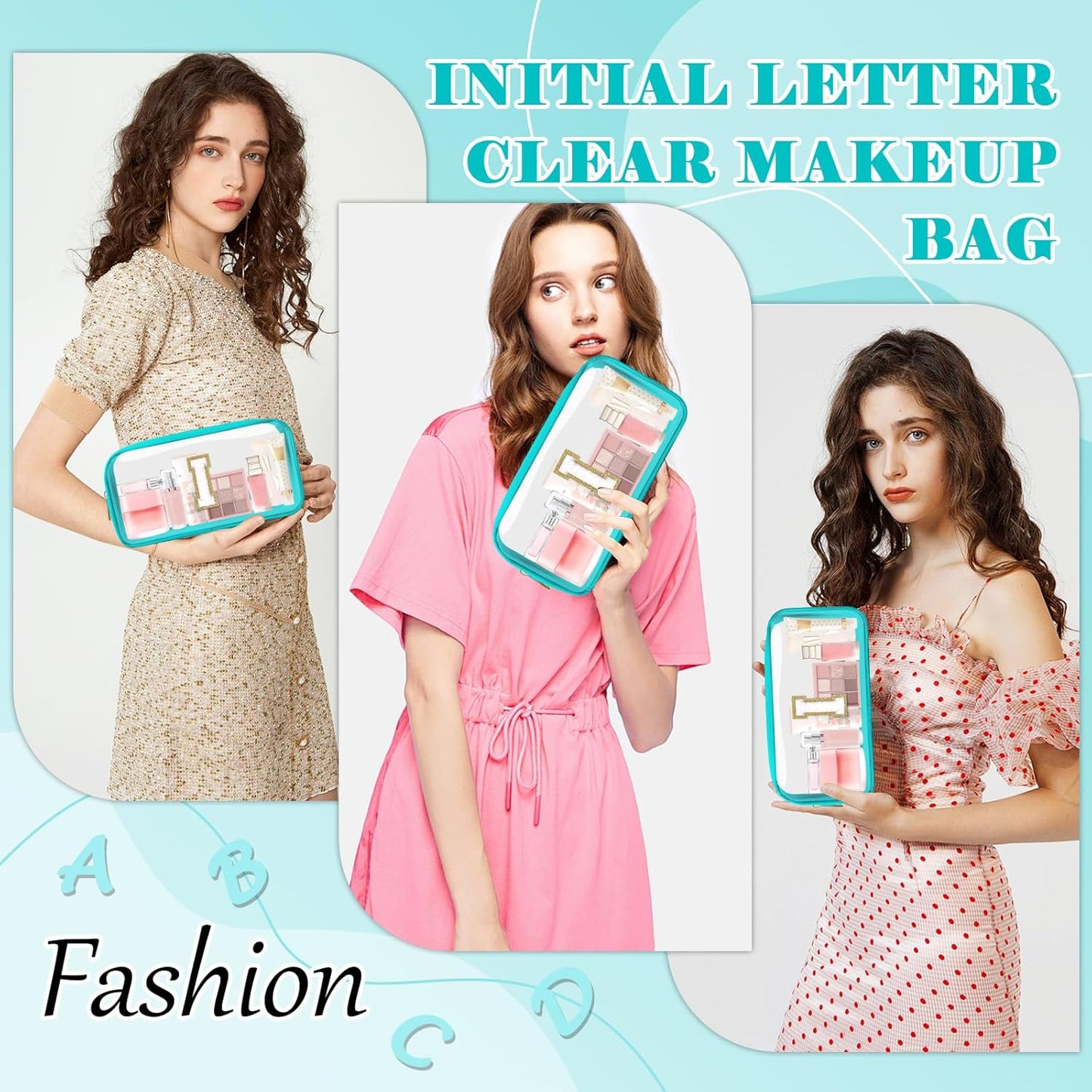 Personalized Initial Letter Clear Makeup Bag,Preppy Small Nylon&PVC Cosmetic Zipper Bag with