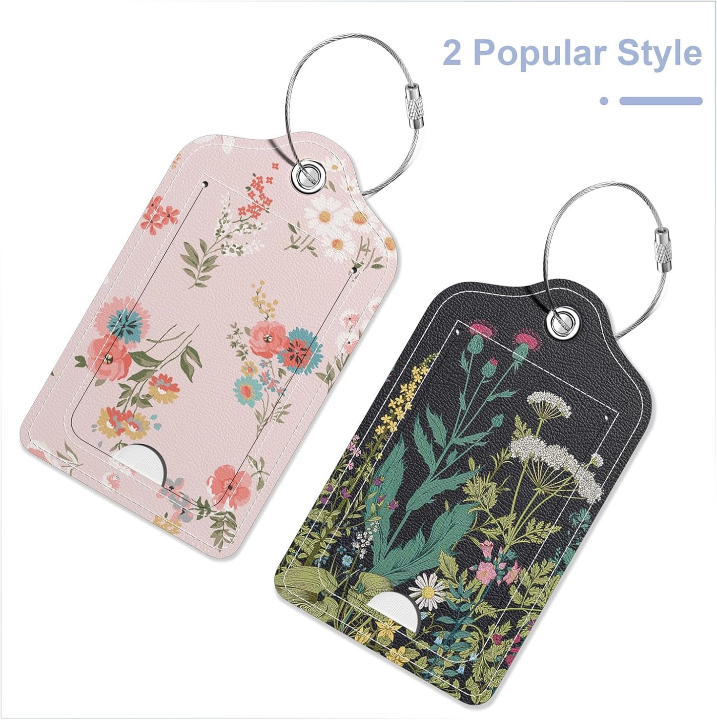 2 Pack PU Leather Luggage Tags for Suitcase, Travel Cruise Luggage Tag with Privacy Flap, Name ID Label and Metal Loop for Women Men Baggage Handbag School Bag Backpack, Daisy Flowers