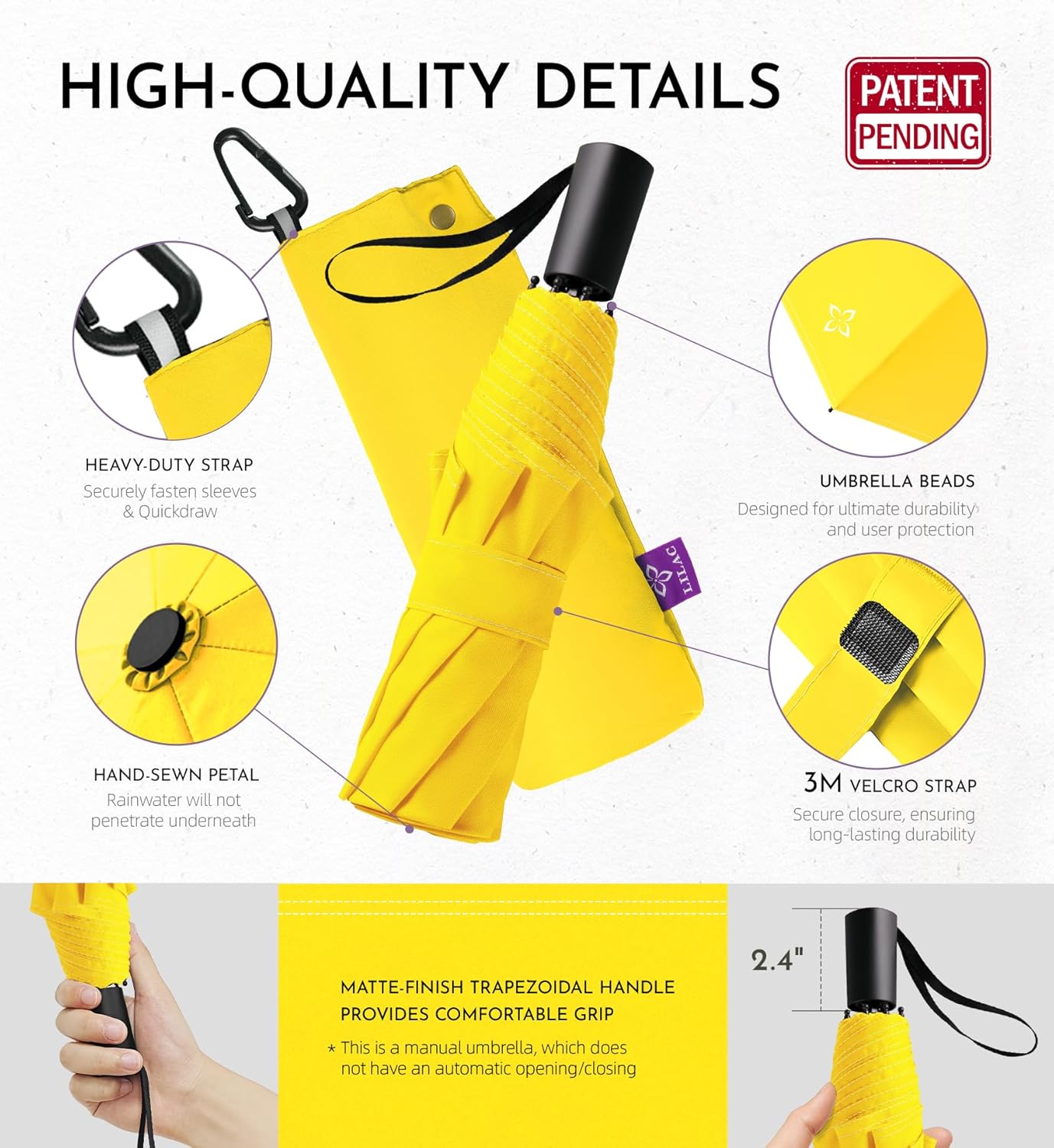Windproof Travel Mini Umbrella - Manual Open Close with No Rebound for Seniors & Kids, Small Compact and Portable for Rain, Reflective Design for Night Safety Men & Women