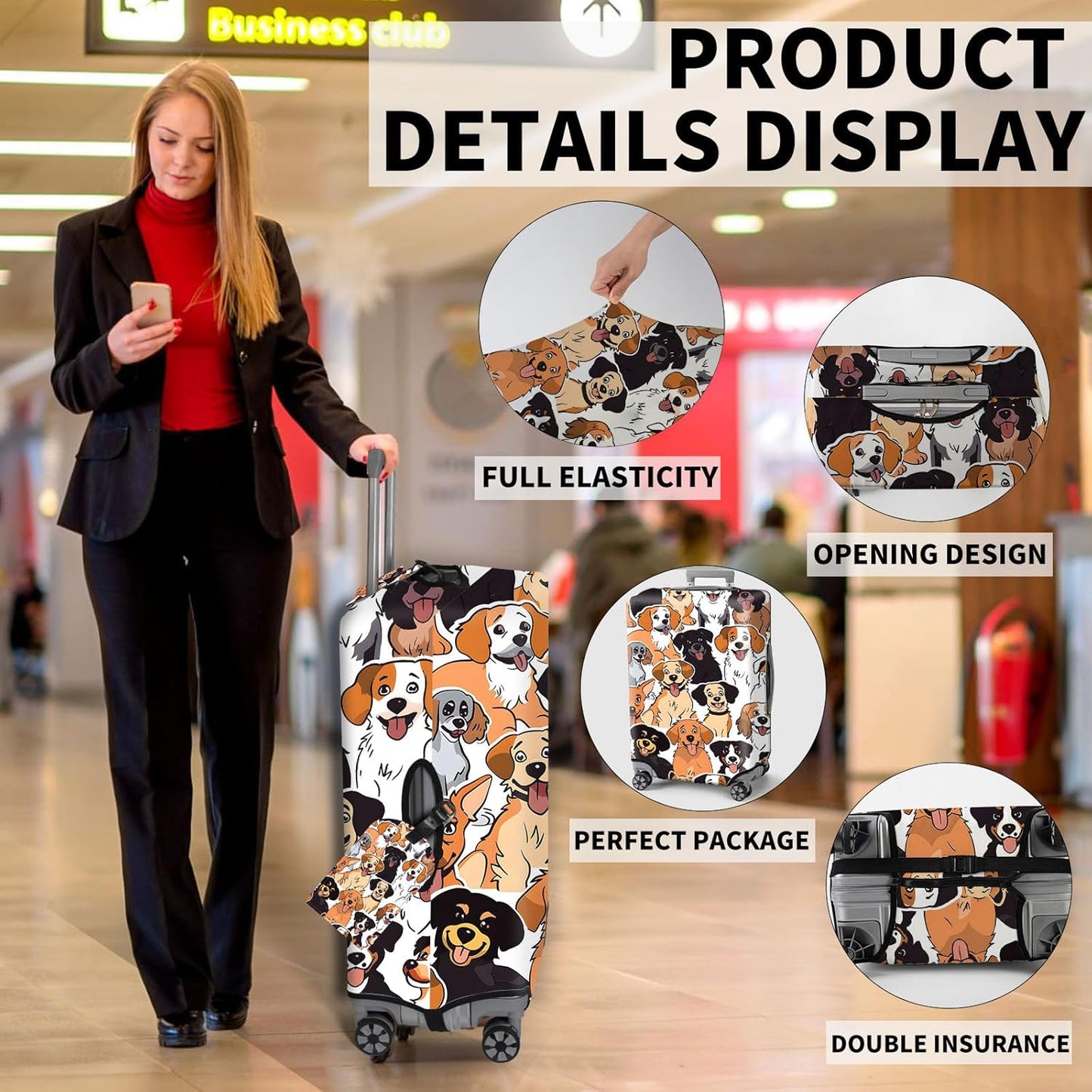 Travel Luggage Cover,Multiple Cute DogsTheme Suitcase Cover Accessory Kit, Luggage Tag, and Comfortable Luggage Handle Wrap, Washable Luggage Suitcase Protector (25-28 inch,L)