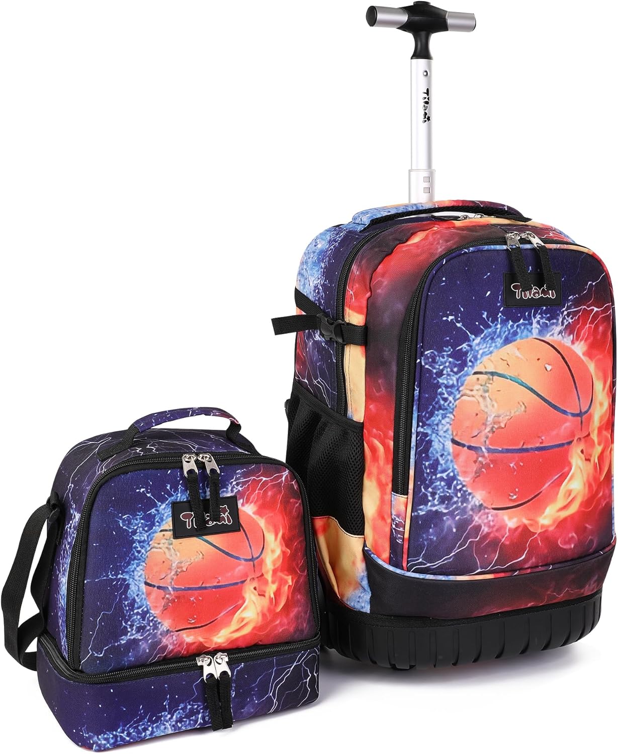 Tilami Rolling Backpack 19 inch with Lunchbox Wheeled Laptop Backpack, Basketball