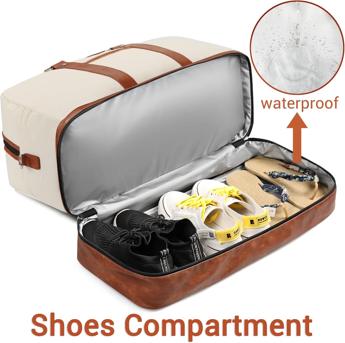 Weekender Bag for Women, Large Overnight Bag Canvas Travel Duffel Bag Carry On Tote with Shoe Compartment 21" 3Pcs Set