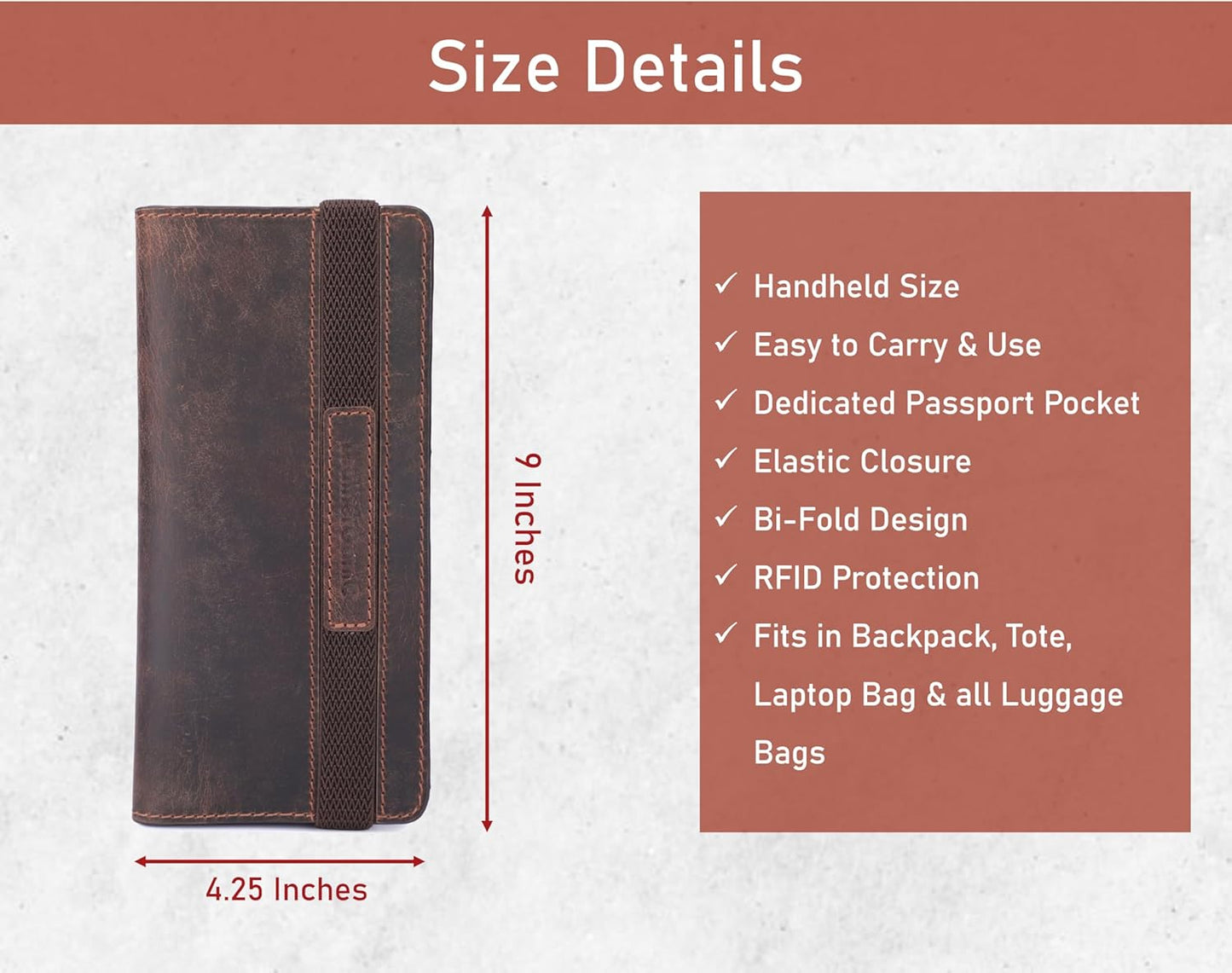 Passport Wallet for Men & Women Genuine Leather Bifold Travel Wallet RFID Blocking Long Passport Holder Document Organizer Travel Pouch Airline Ticket Wallet with Zipper Pocket [Tan]