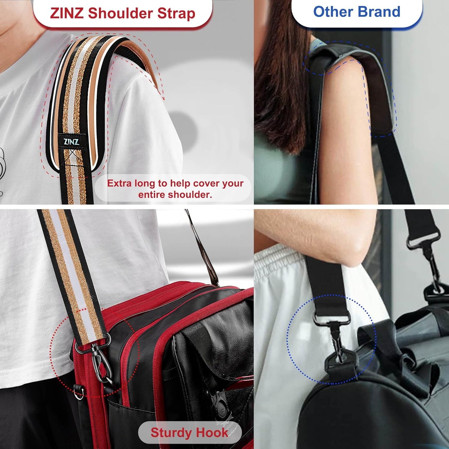 ZINZ Shoulder Strap - 59 Inch Universal Heavy-duty Adjustable Strap with Ultra-thick Fixed Breathable Pad for Laptop, Gym, Camera Bag and More - Black Gold Jacquard